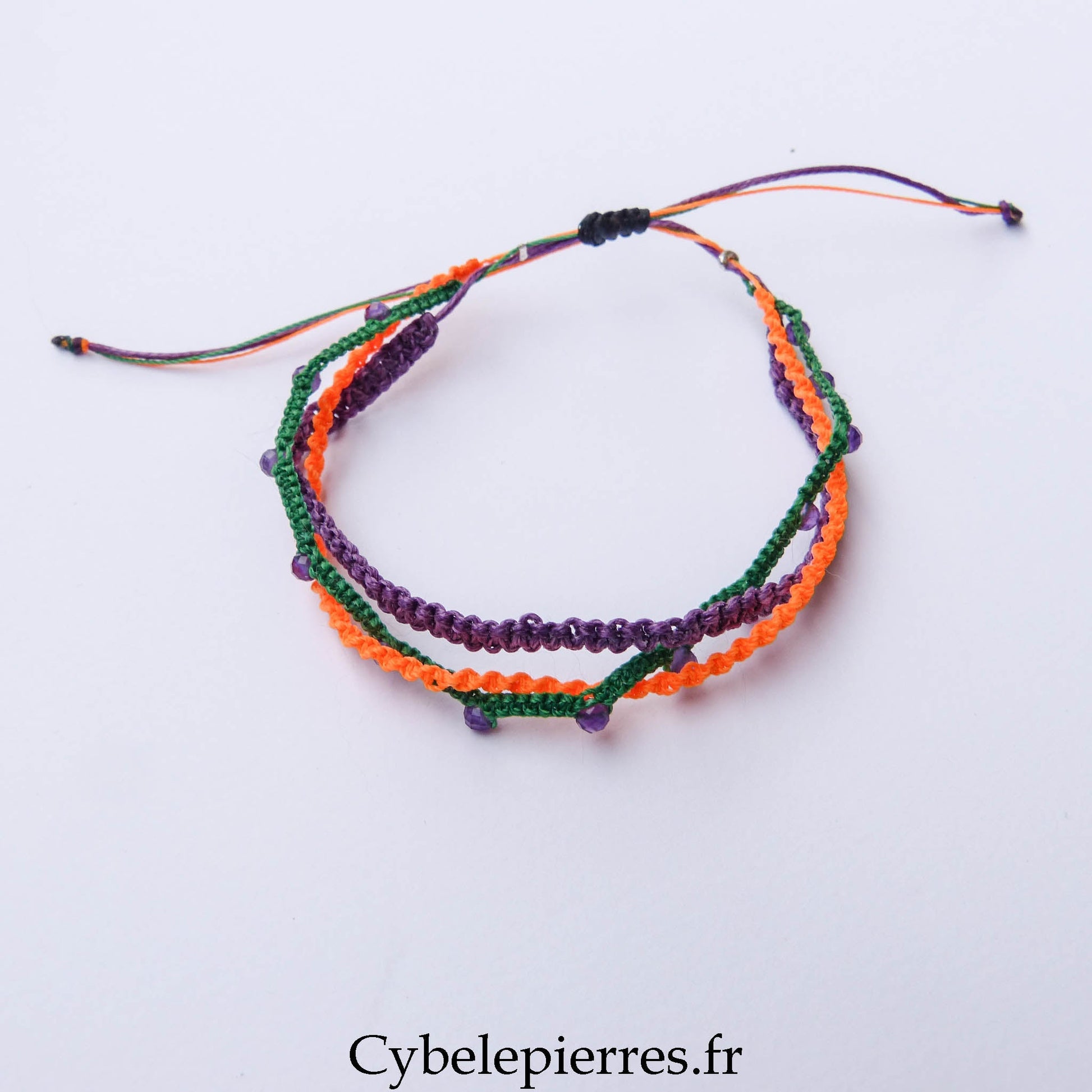 Bracelet “Trio Estival – Énergie Vibrante” – micro macramé & améthyste - Cybele Pierres