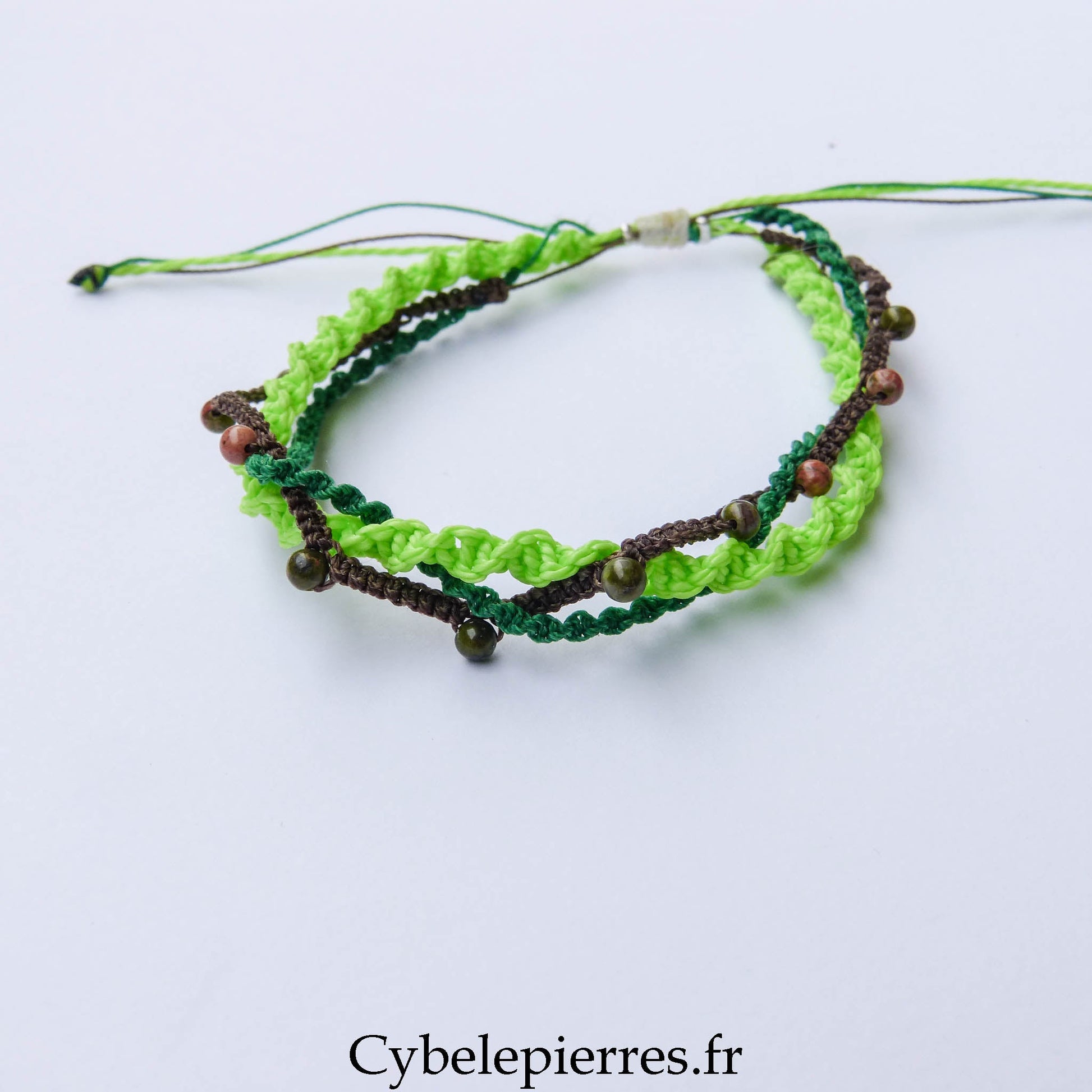 Bracelet “Trio Estival – Forêt Vive” – micro macramé & unakite - Cybele Pierres