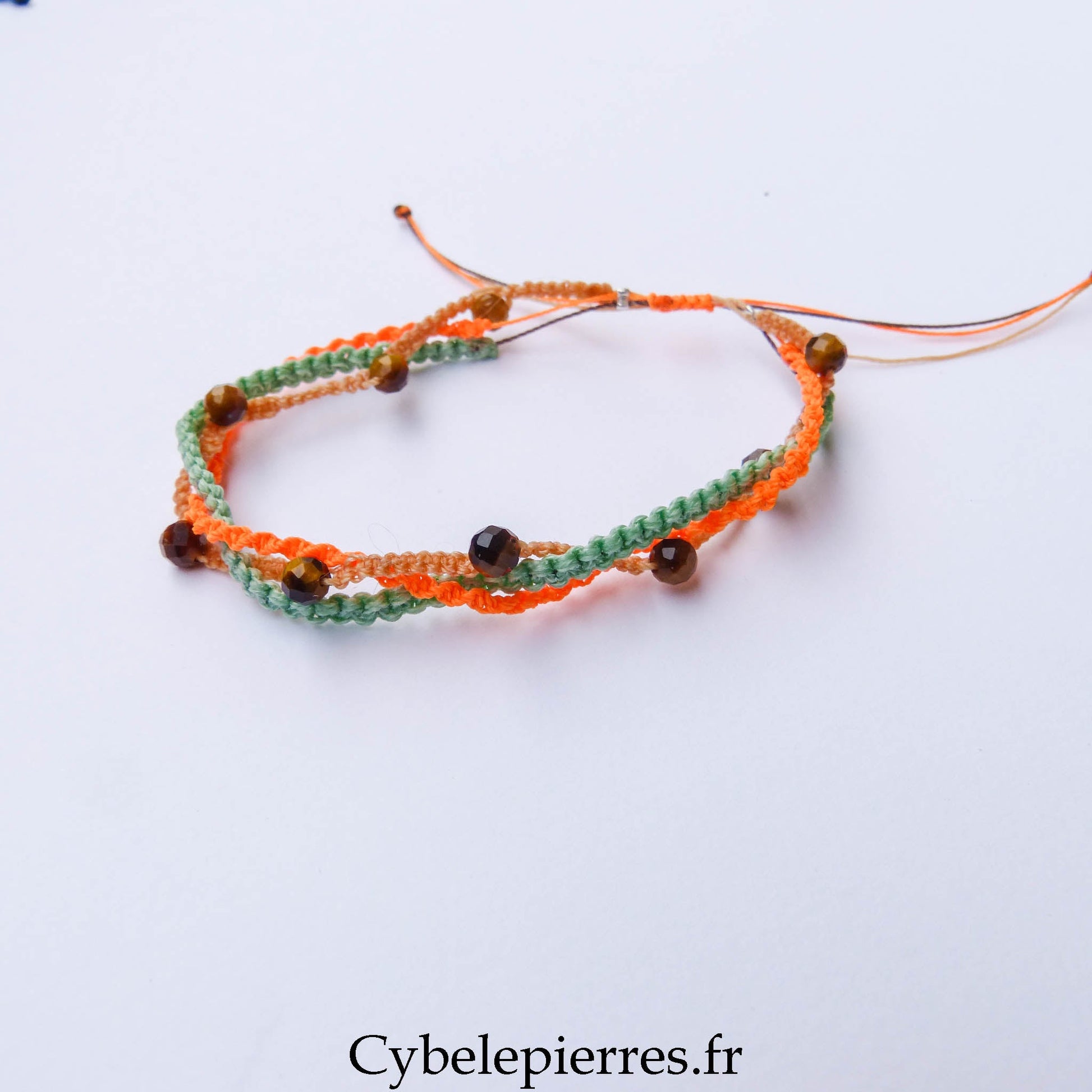 Bracelet “Trio Estival – Soleil Sauvage” – micro macramé & œil de tigre facetté - Cybele Pierres