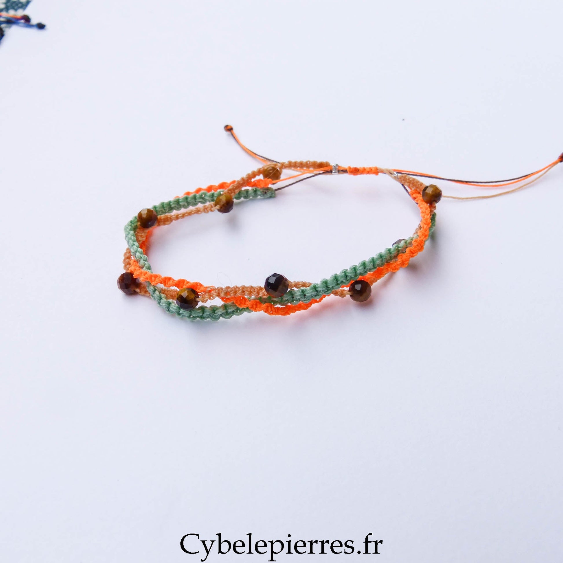 Bracelet “Trio Estival – Soleil Sauvage” – micro macramé & œil de tigre facetté - Cybele Pierres