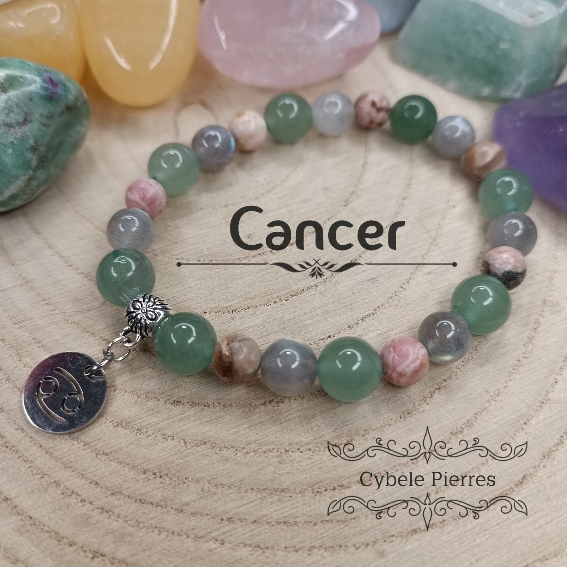 H - Bracelet Astrologie - 2 - Cancer - 17cm - Cybele Pierres