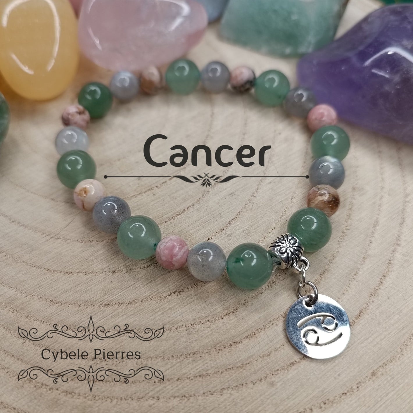 H - Bracelet Astrologie - 2 - Cancer - 17cm - Cybele Pierres