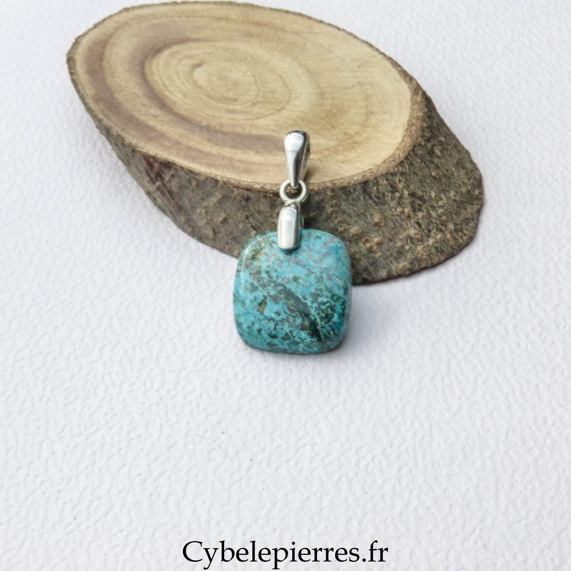 Pendentif Carré en Chrysocolle – Apaisement et Créativité - Cybele Pierres