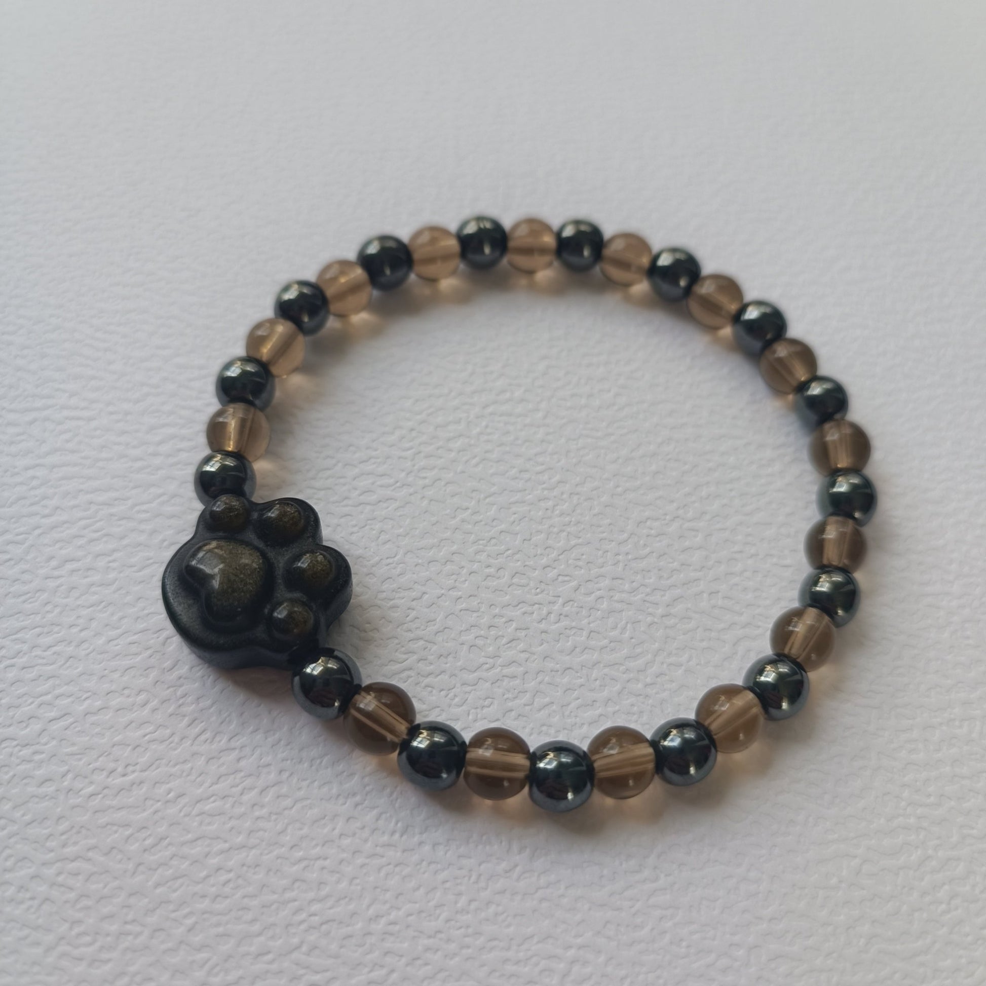 Réservé - Bracelet Patoune – Obsidienne Dorée, Quartz Fumé & Hématite (6 mm) – 18/19 cm | Ancrage & Stabilité - Cybele Pierres