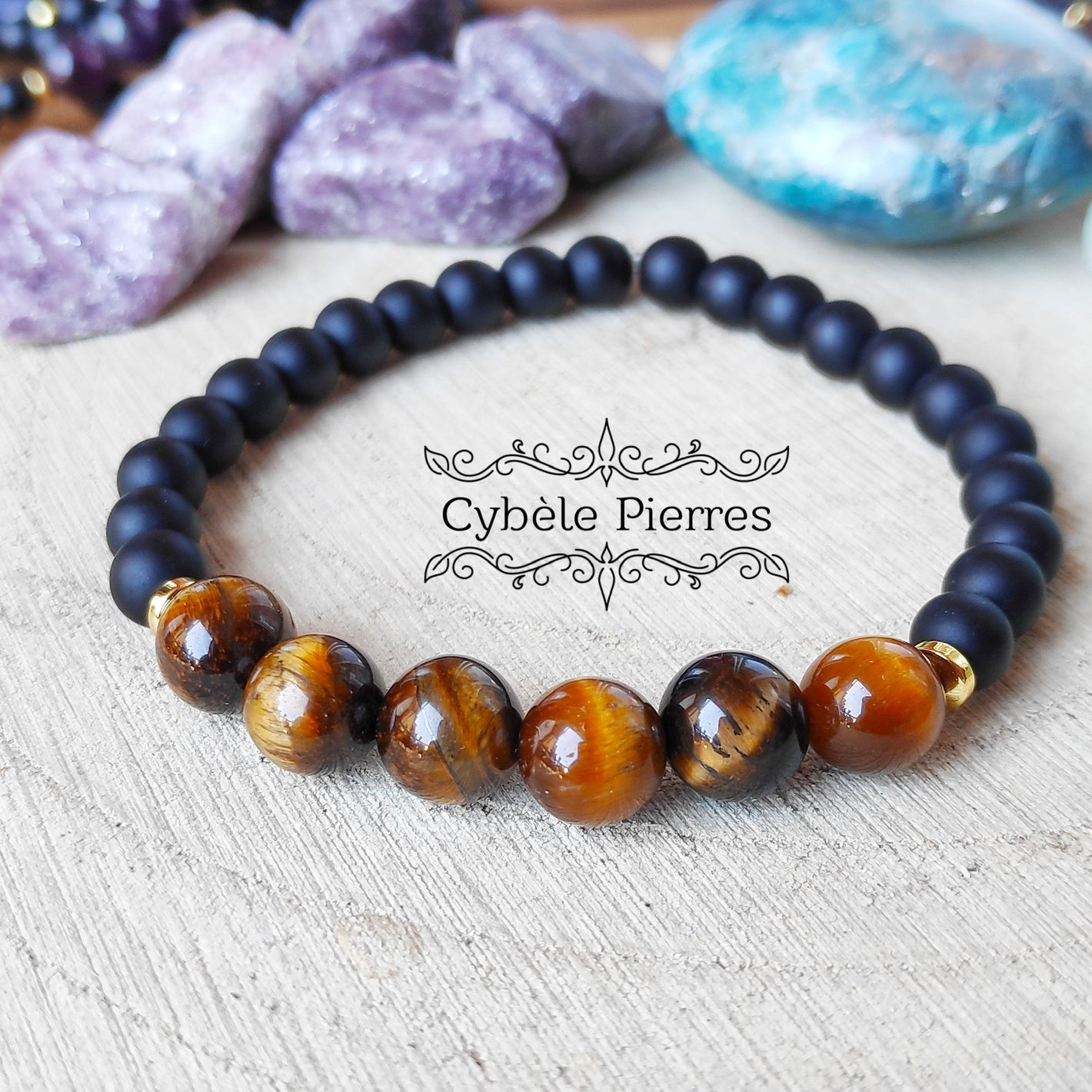 Bracelet 3ème Chakra "Plexus Solaire" - Oeil de tigre - (6 et 8mm) - 18cm