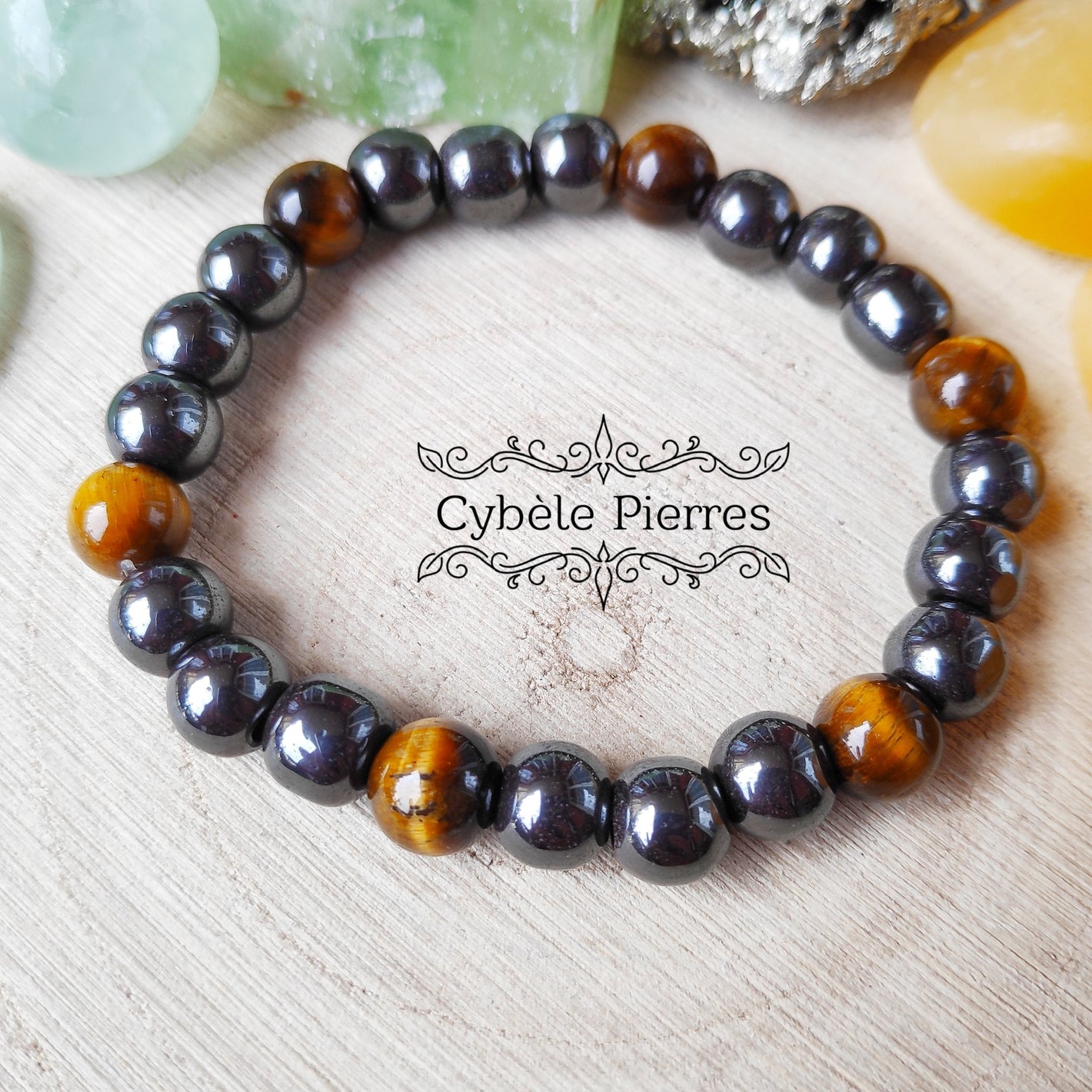 Bracelet Force et Protection - Oeil de tigre et Hématite (8mm) -19cm