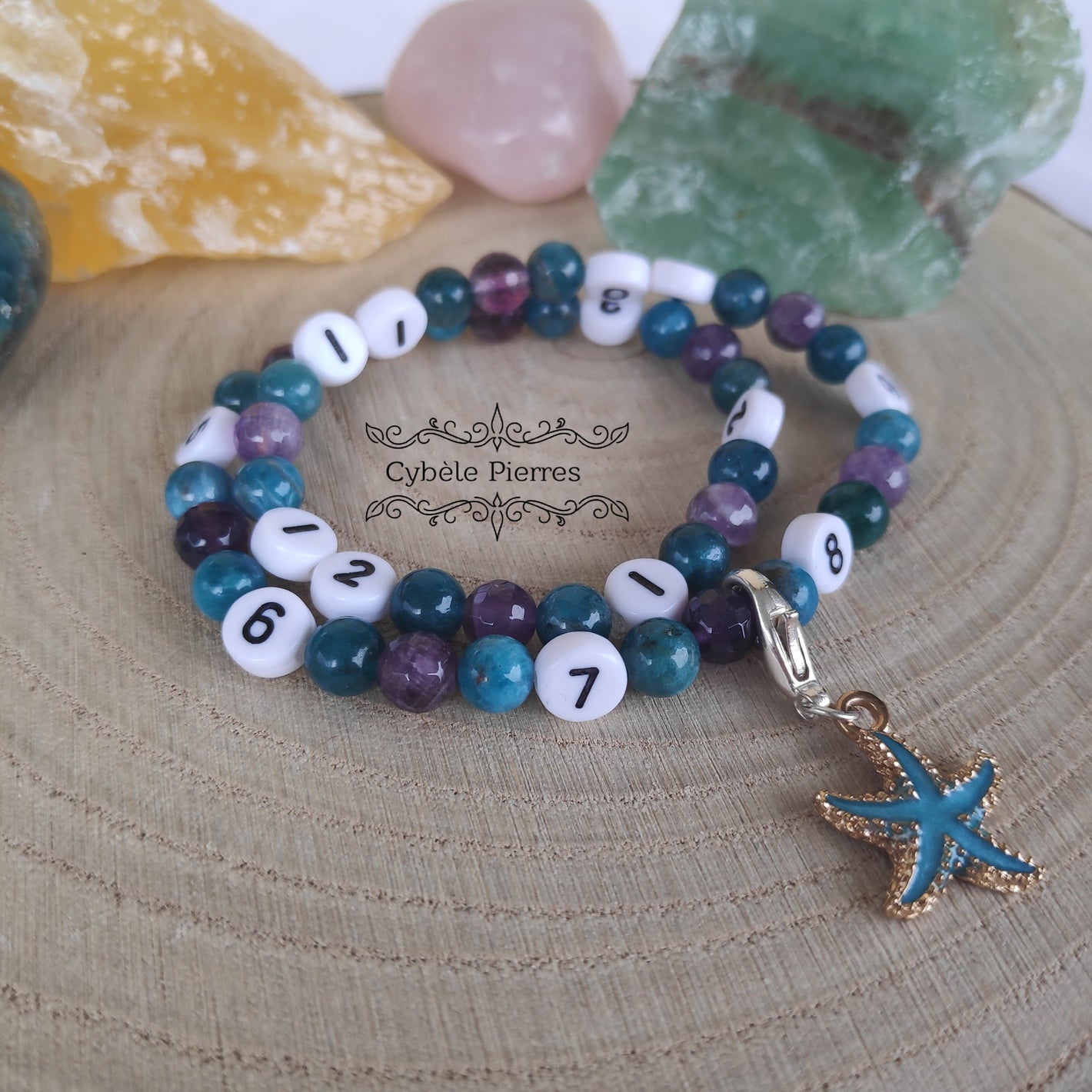 Bracelet d'Allaitement - Apatite bleue et Améthyste facetté (6mm)- 16cm (Deux tours)