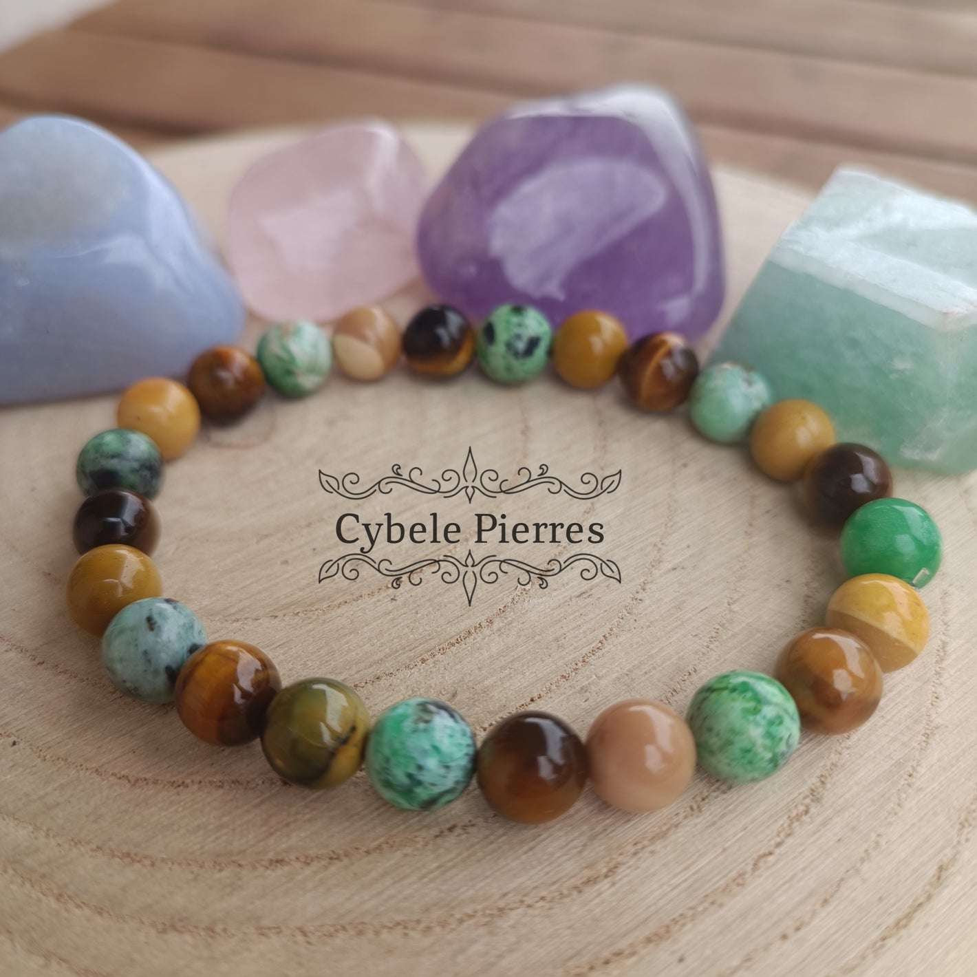 Bracelet Crumble - Variscite, Jaspe Mookaite et Oeil de tigre (8mm) - 19cm