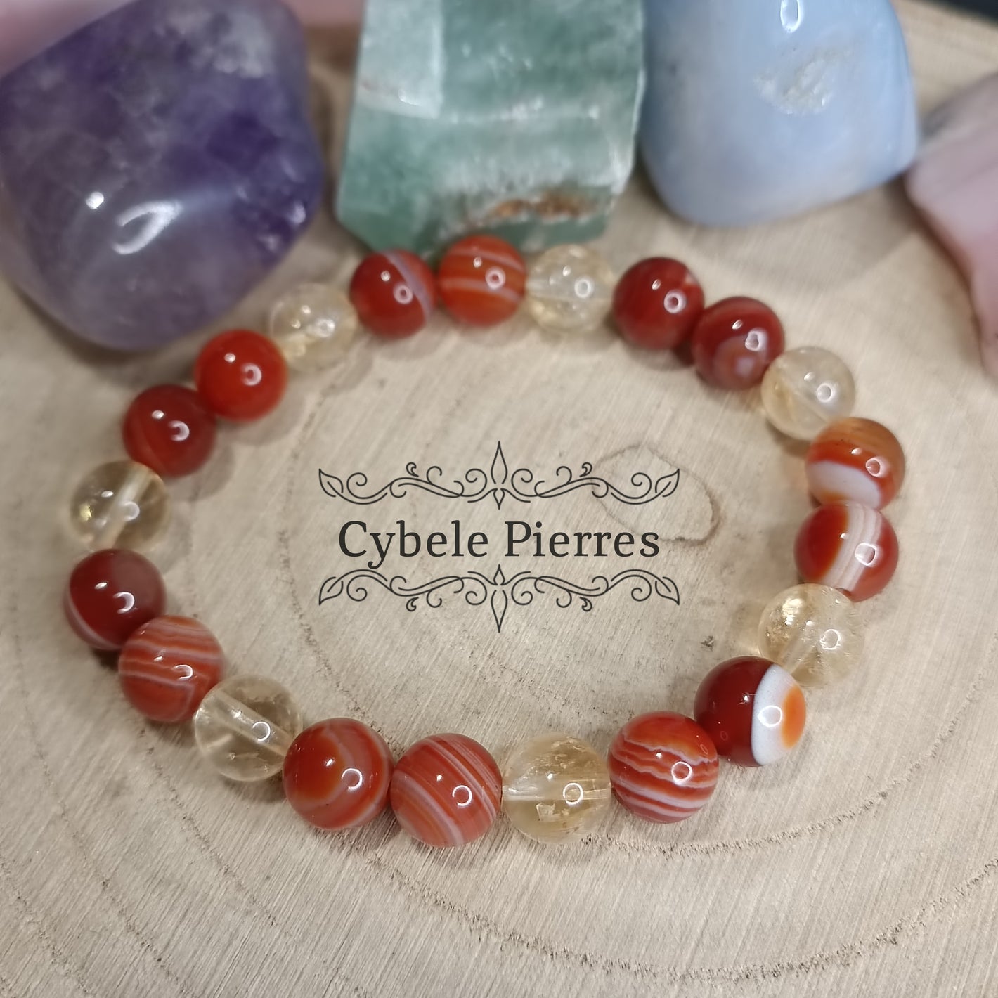 Bracelet Flambée - Cornaline et Citrine (8mm) - 17cm