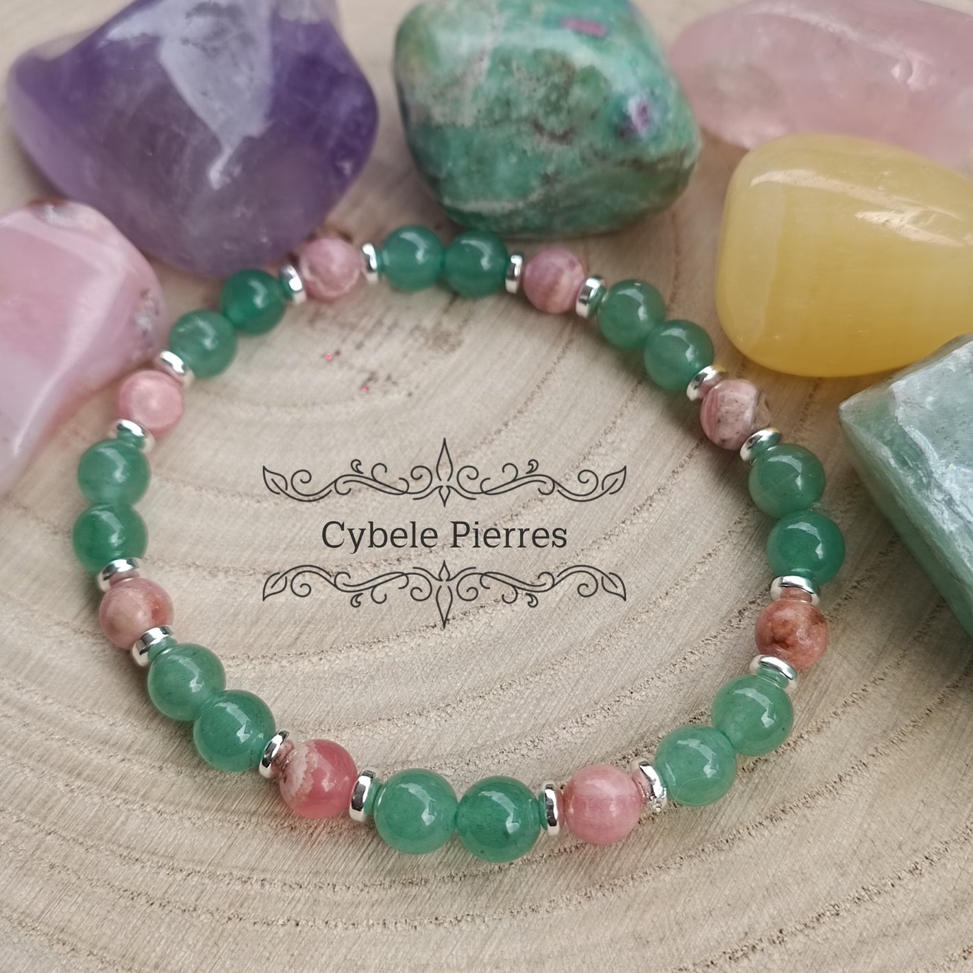 Bracelet Réconfort et Courage- Aventurine verte et Rhodochrosite (6mm) - 19cm
