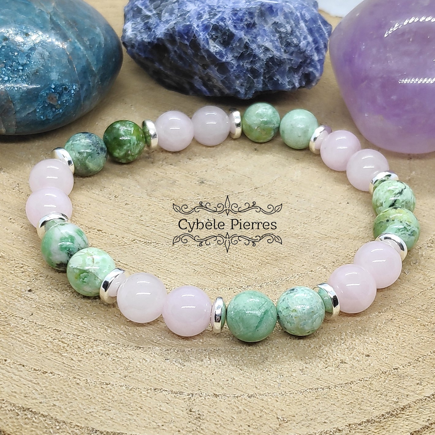Bracelet Attis- Variscite et Quartz Rose (8mm) - 18cm