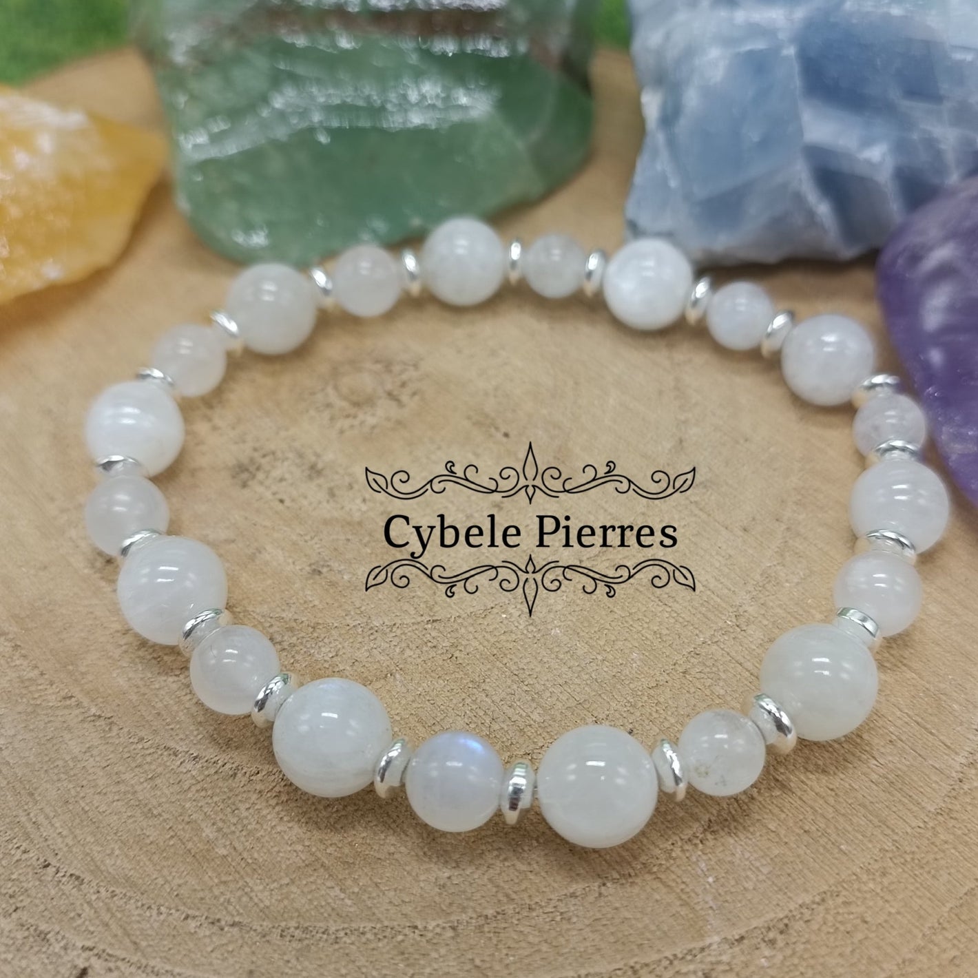 Bracelet Alphée - Péristérite (Labradorite blanche) (6 et 8mm) - 18cm - Cybele Pierres