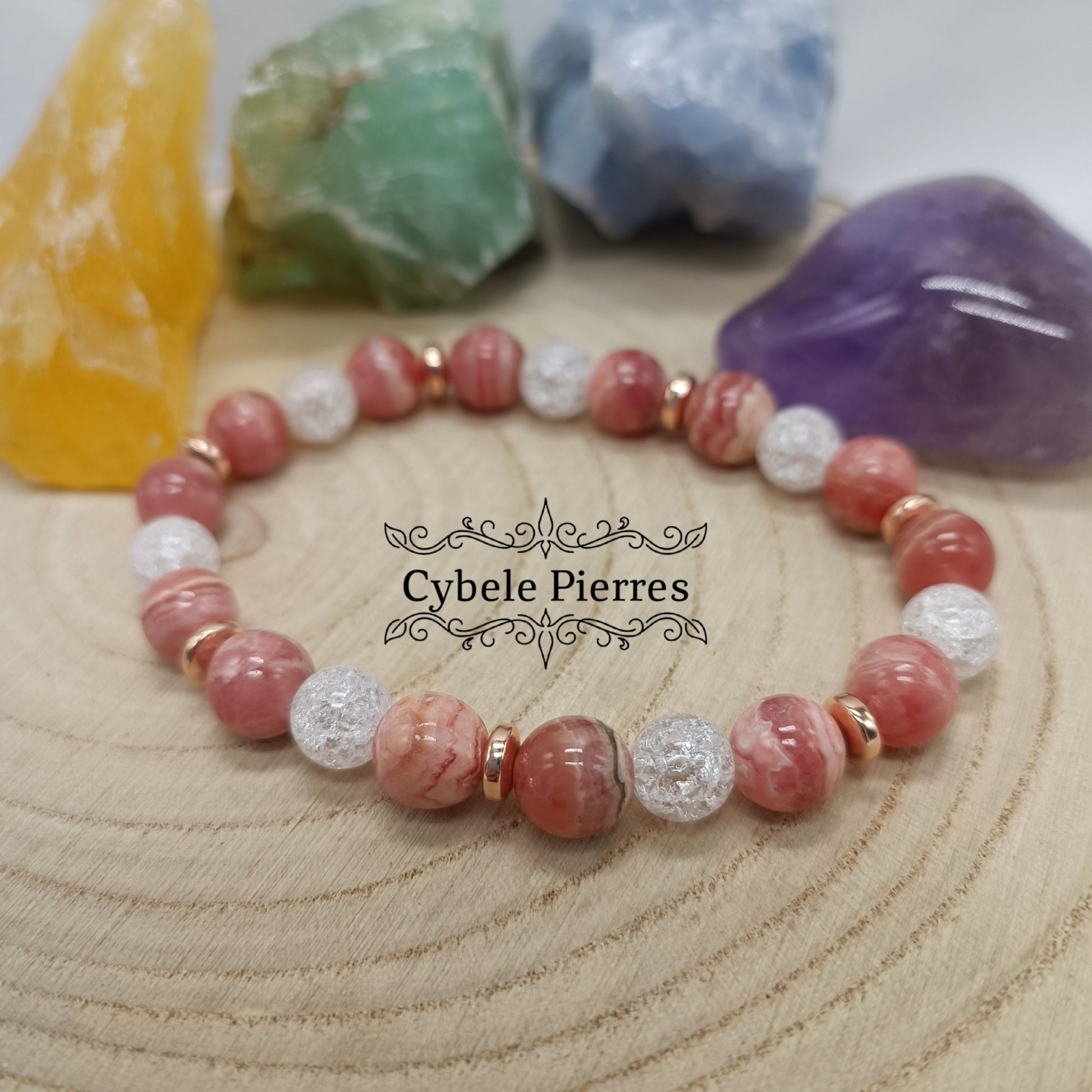 Bracelet Amour toujours - Cristal de roche et Rhodochrosite (8 et 9mm) - 18cm - Cybele Pierres