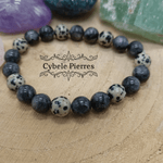 Bracelet Atoum - Jaspe Dalmatien et Larvikite (8mm) - 18cm - Cybele Pierres