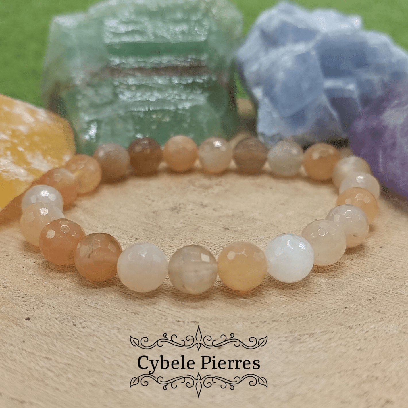 Bracelet Attachement - Pierre de lune facettée (8mm) - 17cm - Cybele Pierres