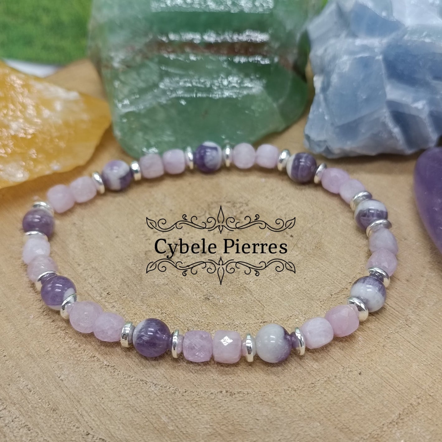 Bracelet Belle Ame - Améthyste rubanée et Kunzite - 17cm (6mm) - Cybele Pierres