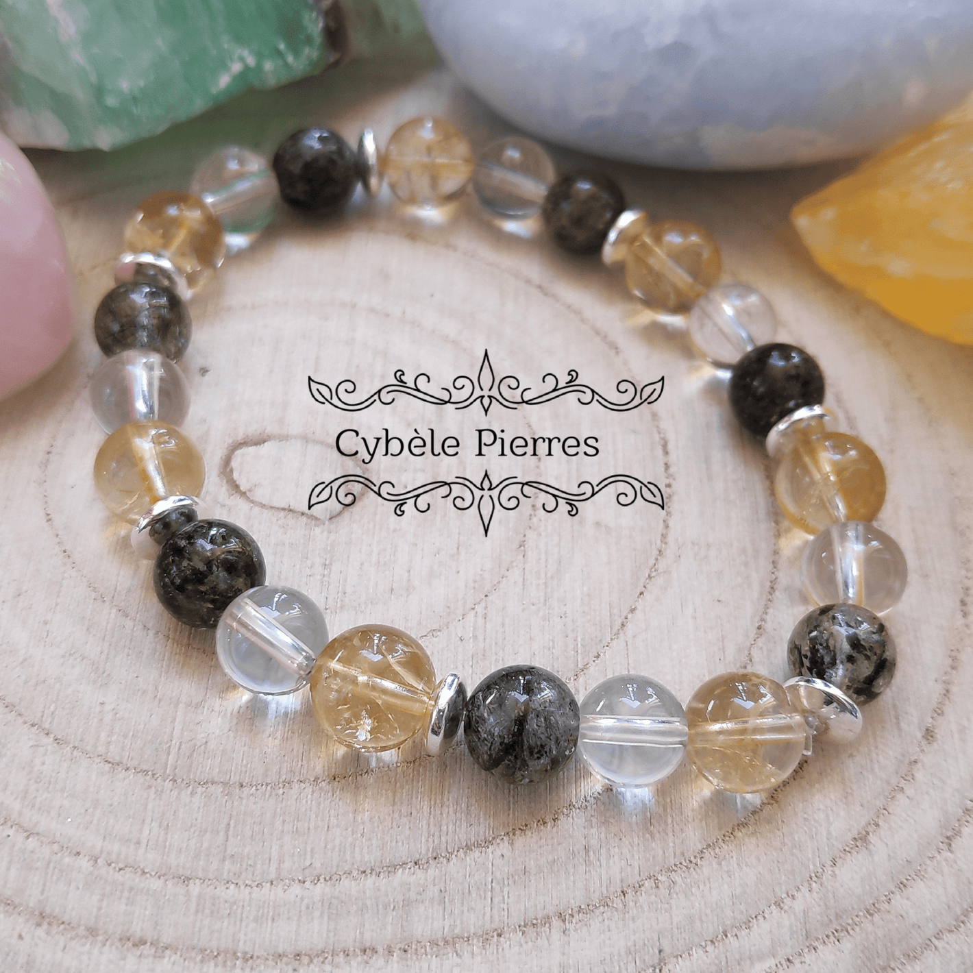 Bracelet Bénédiction : Citrine, Verdélite et Cristal de Roche (8mm) - 18cm - Cybele Pierres