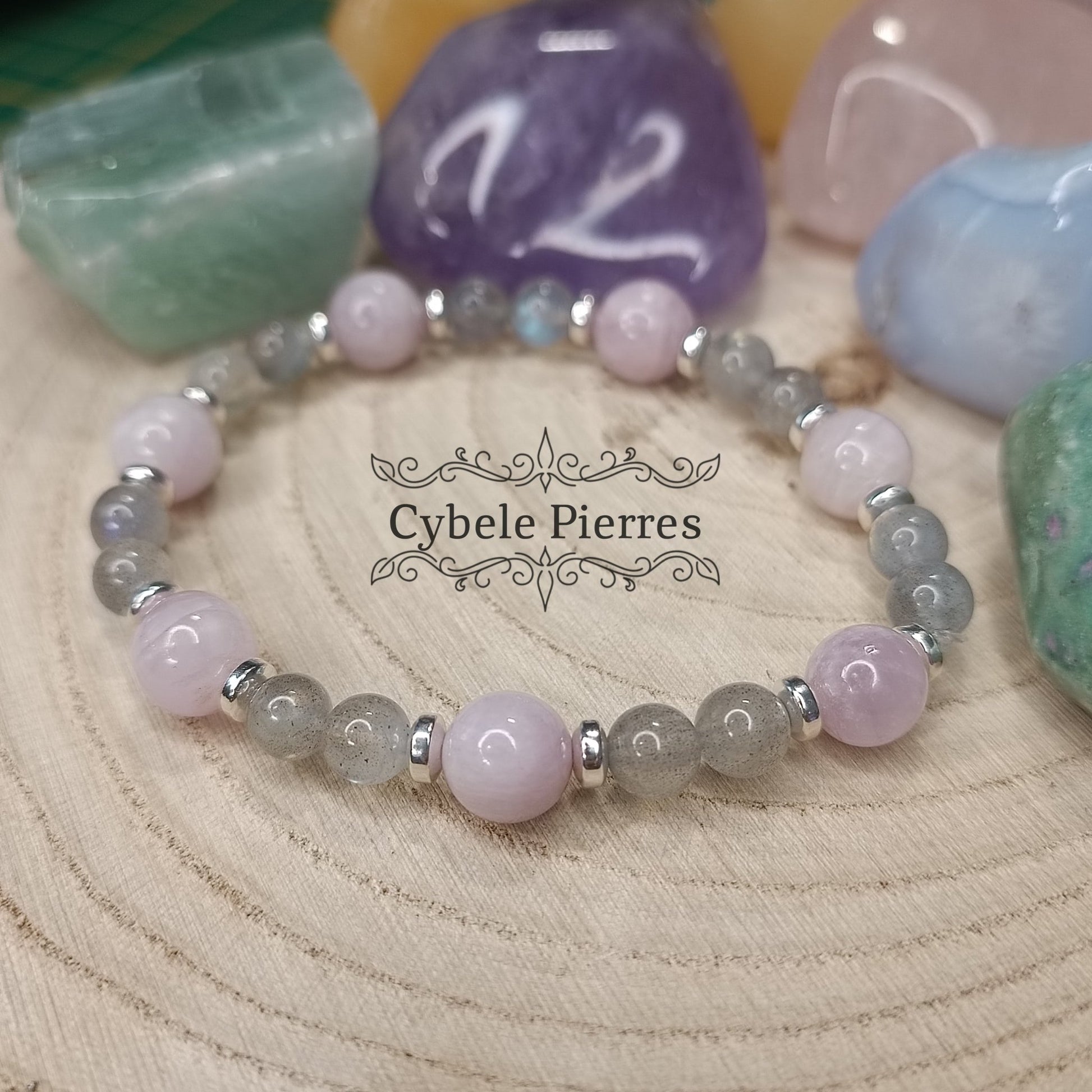 Bracelet Caresse - Kunzite et Labradorite (6 et 8mm) - 17cm - Cybele Pierres