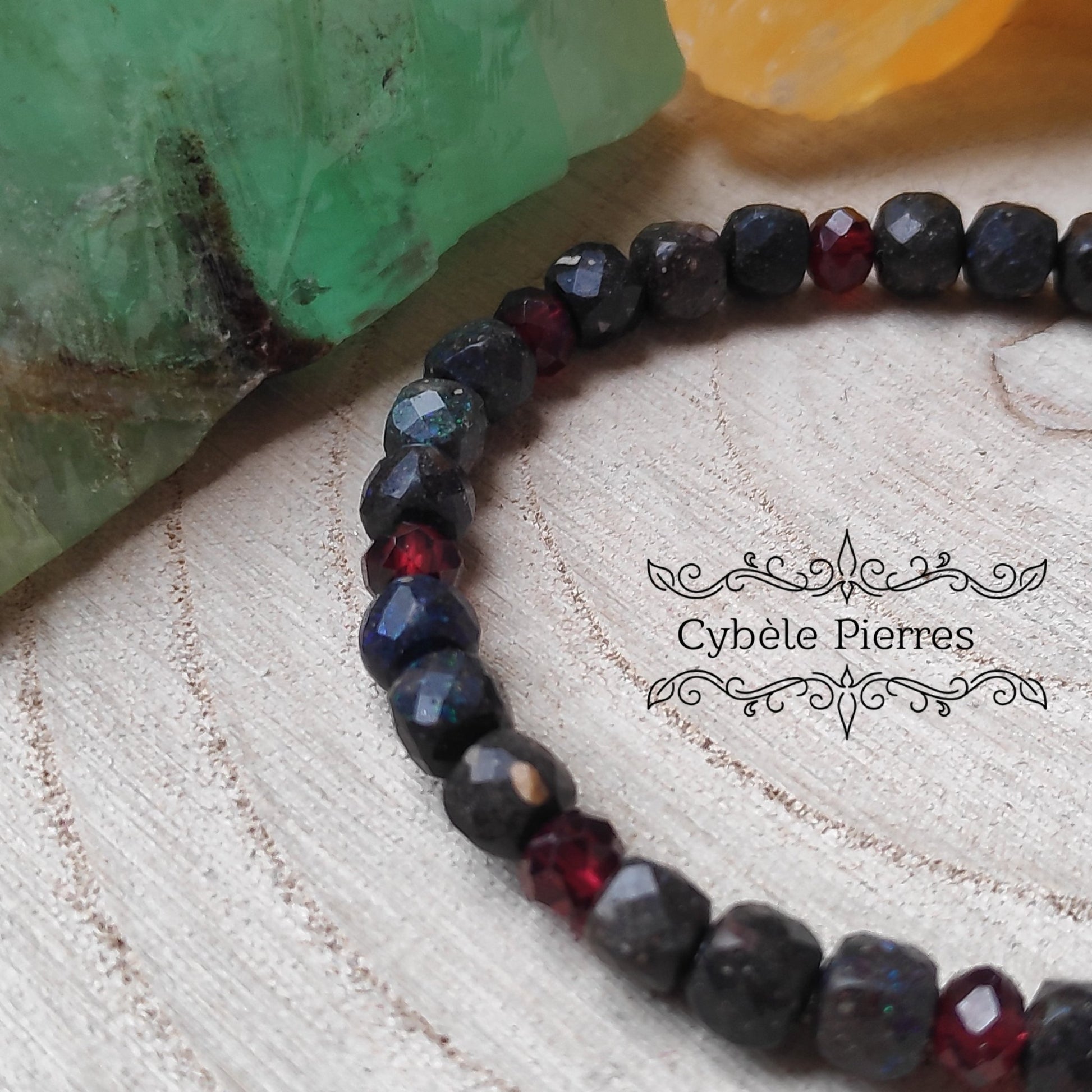 Bracelet Chanceux - Opale et Grenat (4mm) - 17cm - Cybele Pierres
