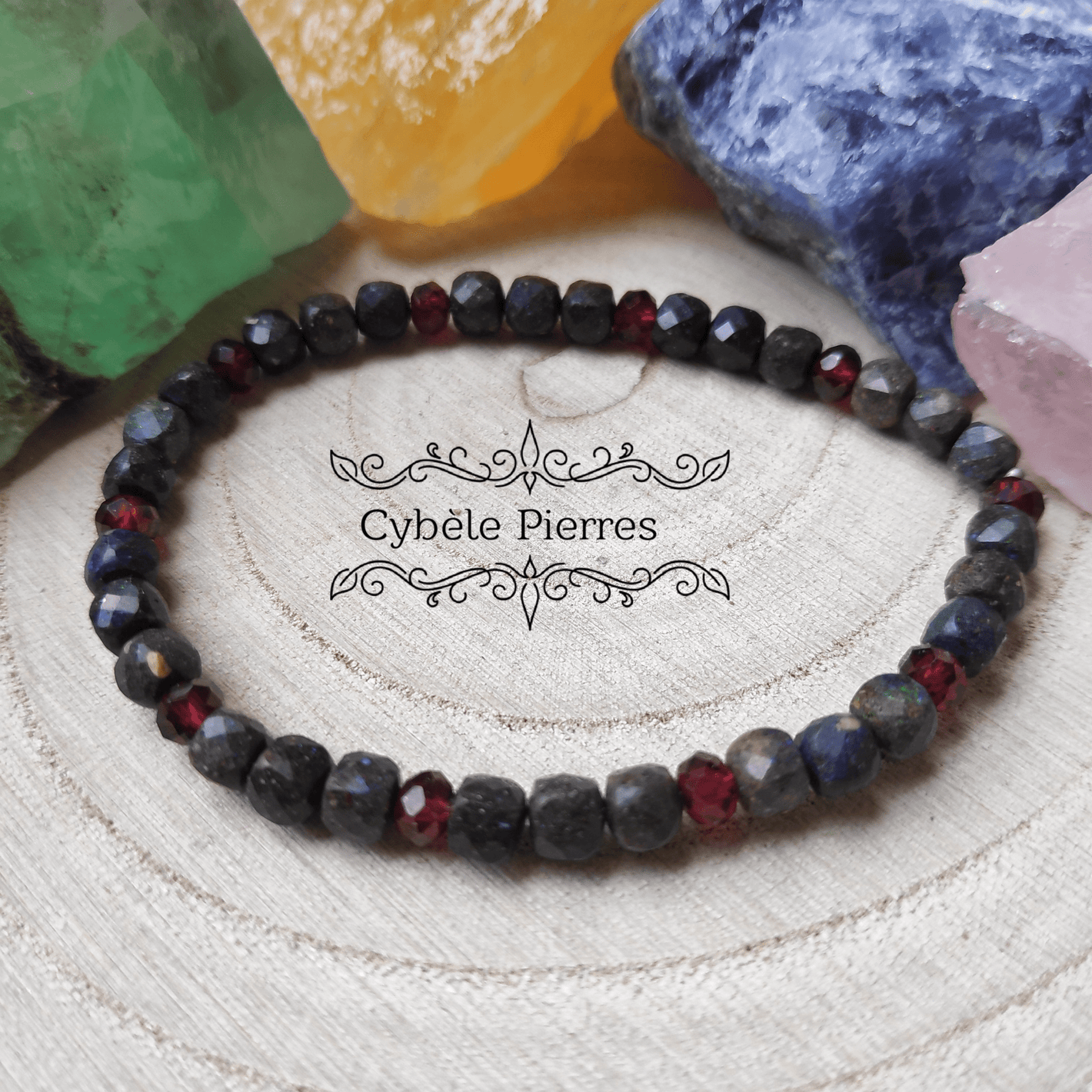 Bracelet Chanceux - Opale et Grenat (4mm) - 17cm - Cybele Pierres