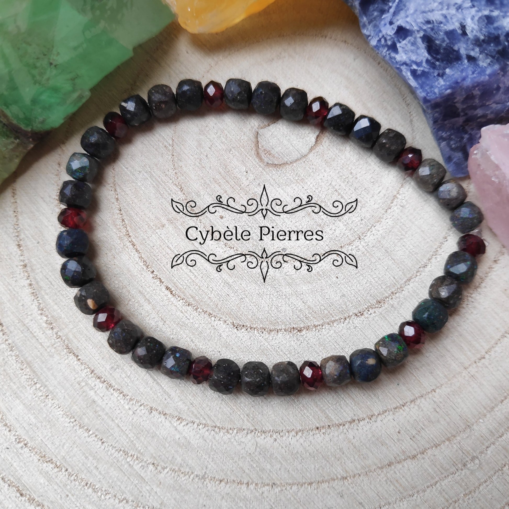 Bracelet Chanceux - Opale et Grenat (4mm) - 17cm - Cybele Pierres