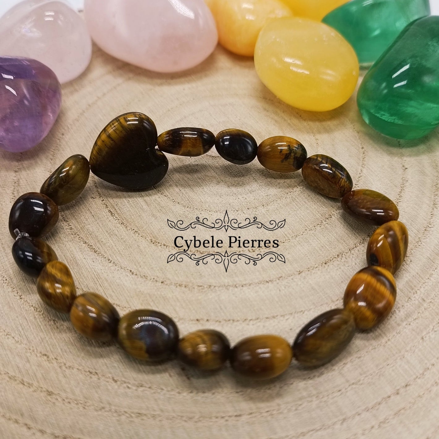 Bracelet Cœur - Oeil de tigre (8mm irrégulière) - 18cm - Cybele Pierres