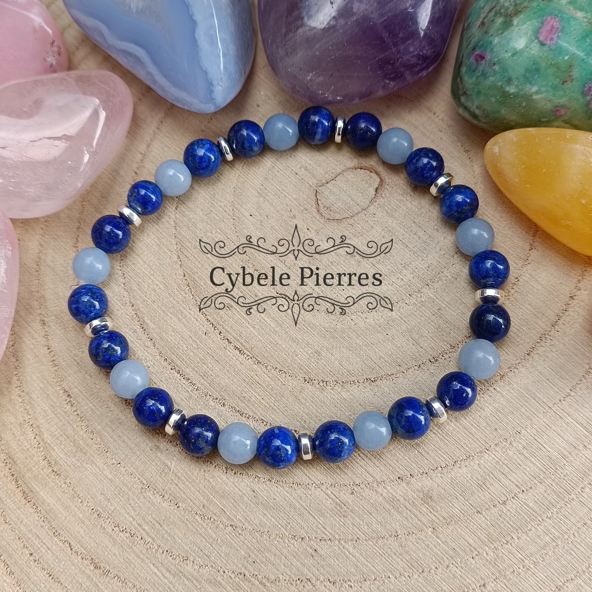 Bracelet Communication et Sagesse - Lapis - Lazuli et Angélite (6mm) - 18cm - Cybele Pierres