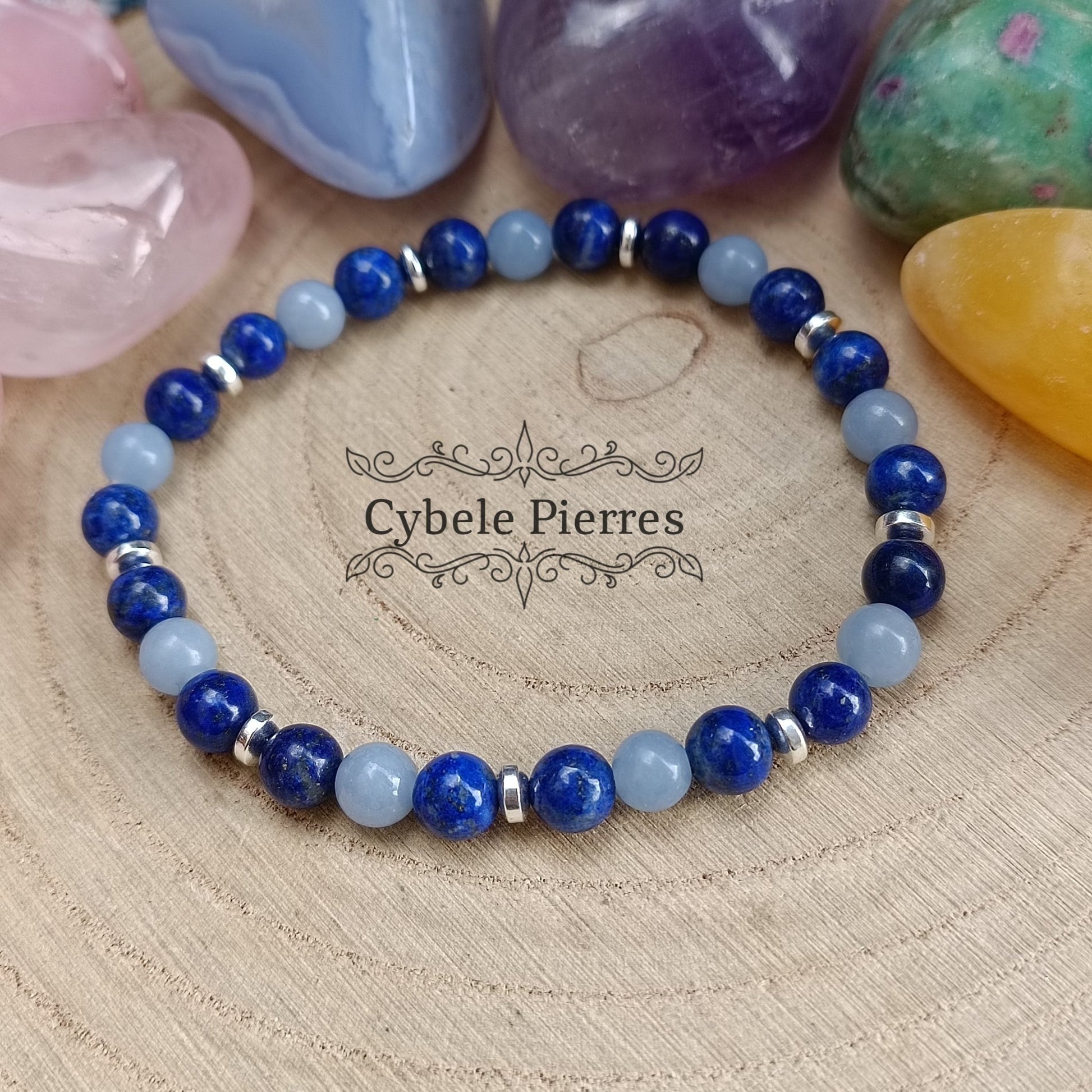 Bracelet Communication et Sagesse - Lapis - Lazuli et Angélite (6mm) - 18cm - Cybele Pierres