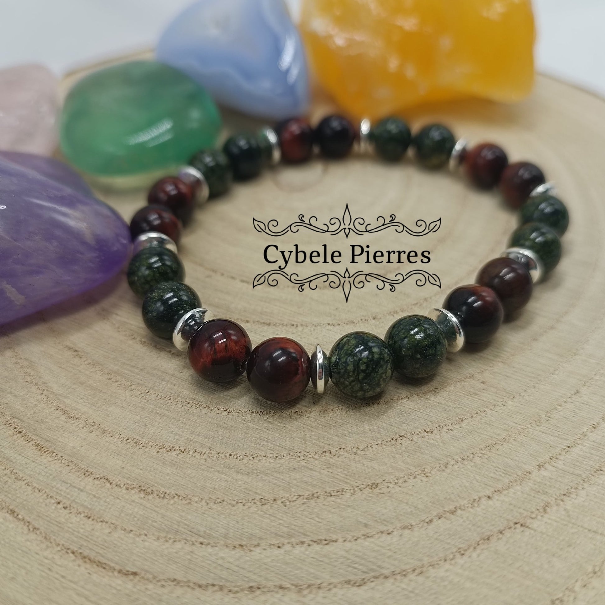 Bracelet Compréhension - Oeil de taureau et Serpentine (8mm) - 19cm - Cybele Pierres