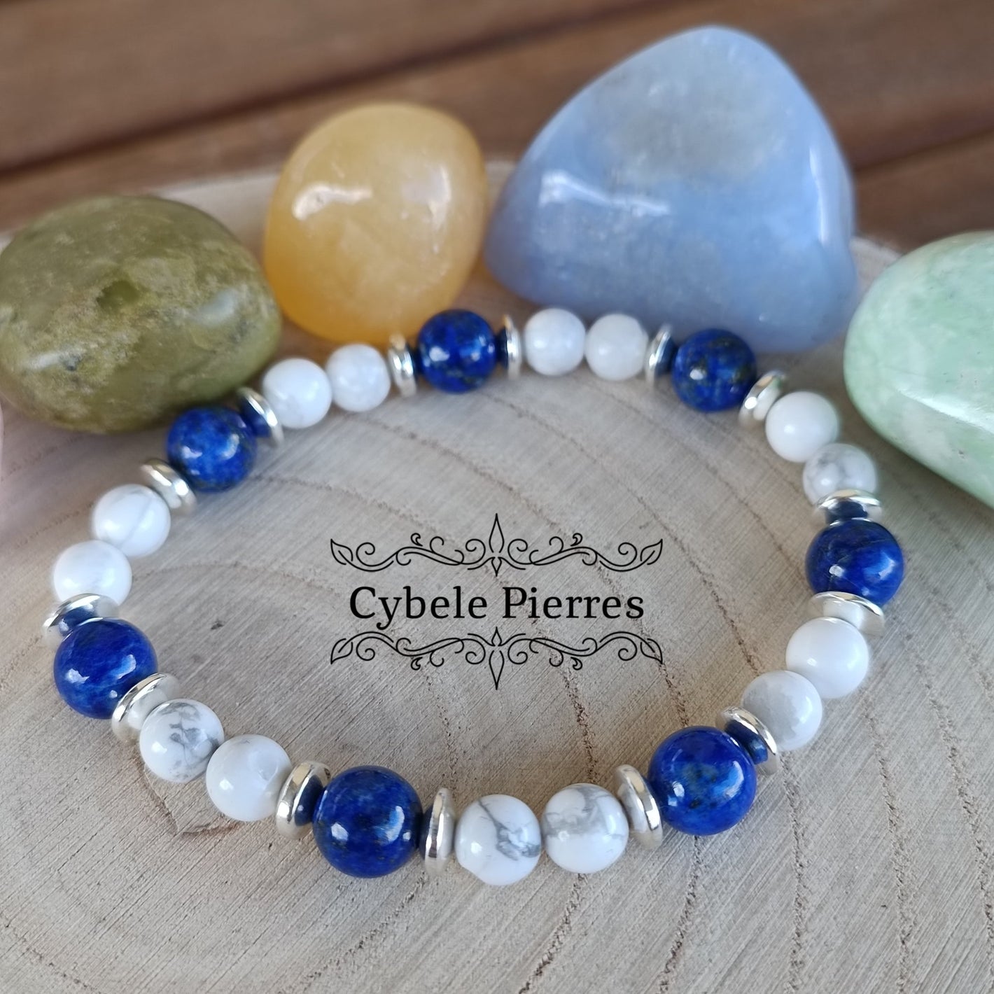Bracelet Conquête - Lapis - Lazuli et Howlite (6mm et 8mm) - 18cm - Cybele Pierres