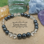 Bracelet Coup de foudre - Hématite et Cristal de roche (8mm) - 19cm - Cybele Pierres