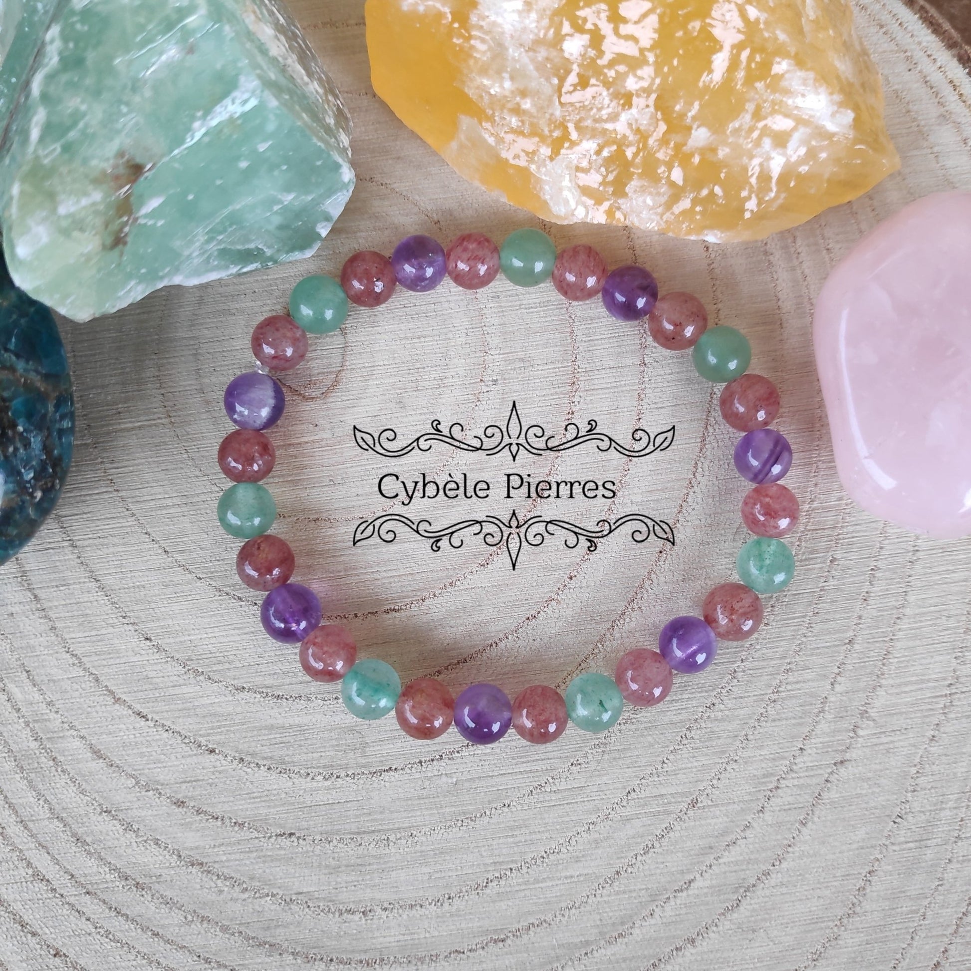 Bracelet Délivrance - Améthyste, aventurine rouge et verte (6mm) - 17cm - Cybele Pierres