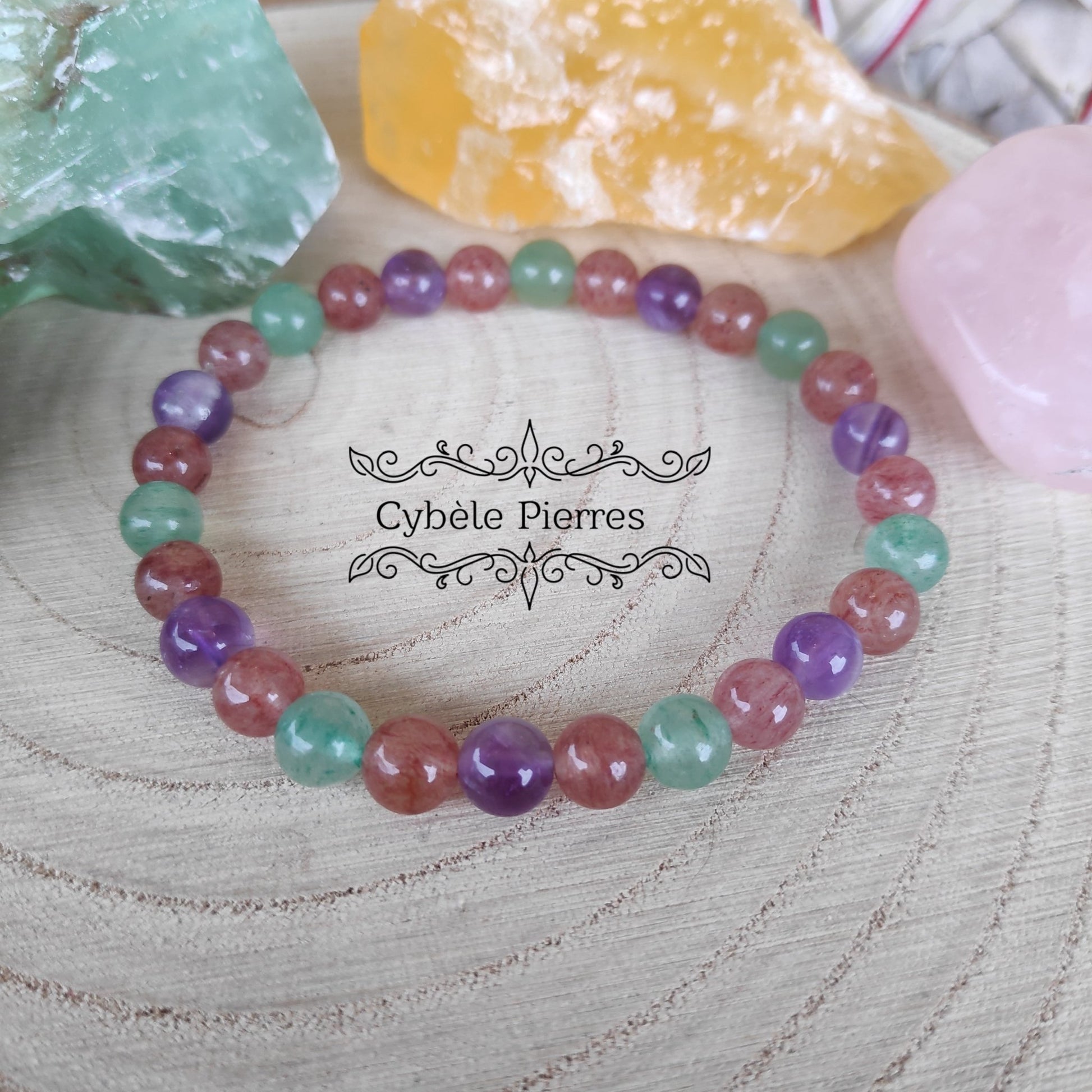 Bracelet Délivrance - Améthyste, aventurine rouge et verte (6mm) - 17cm - Cybele Pierres