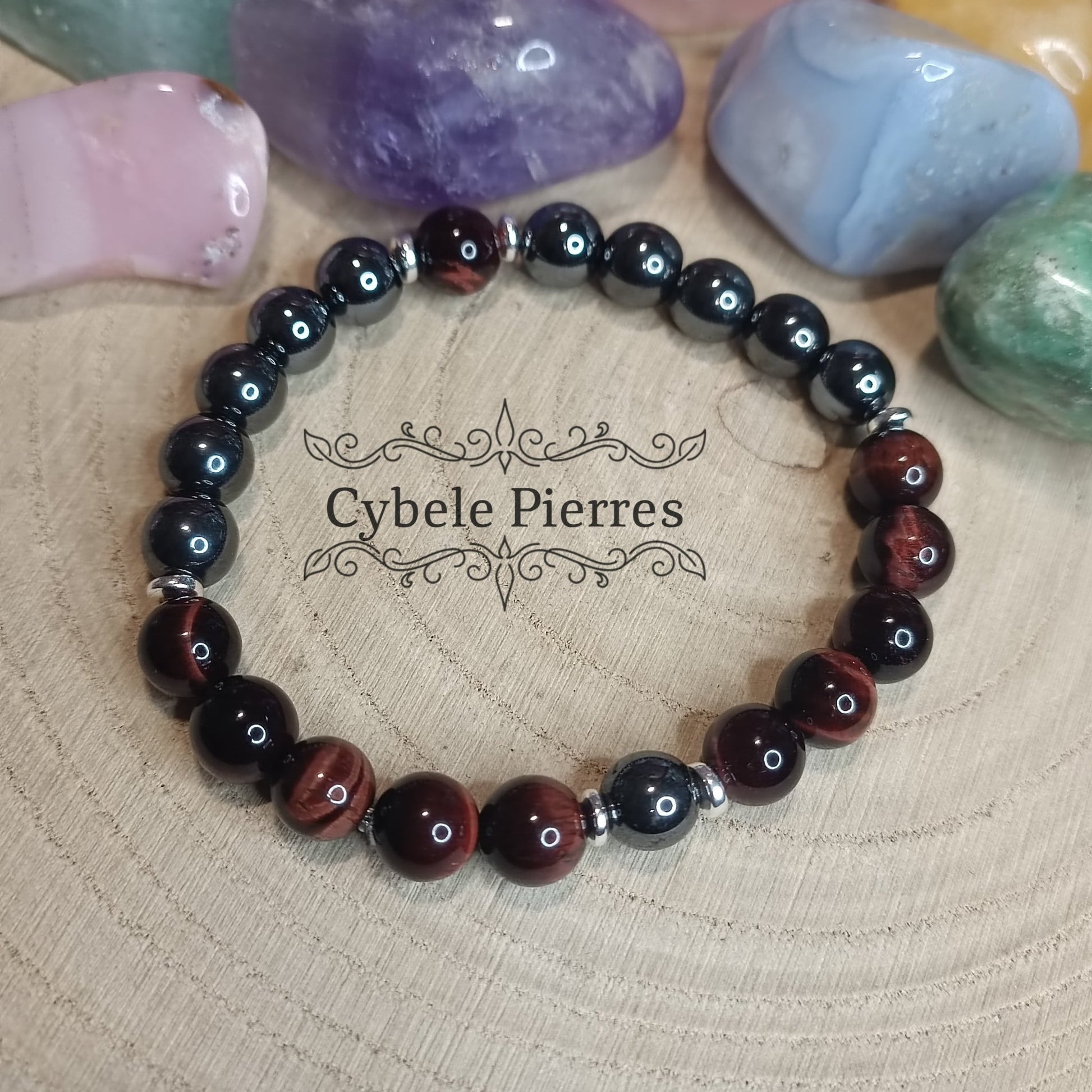 Bracelet Double Force - Hématite & Oeil de Taureau (8mm) - 19cm - Cybele Pierres