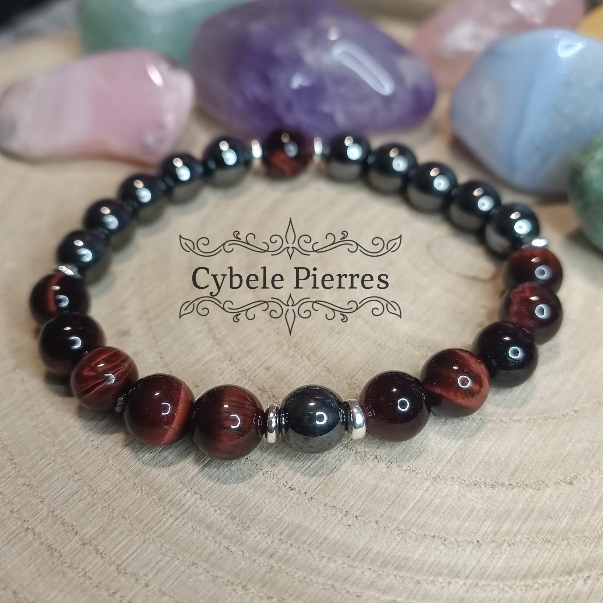 Bracelet Double Force - Hématite & Oeil de Taureau (8mm) - 19cm - Cybele Pierres