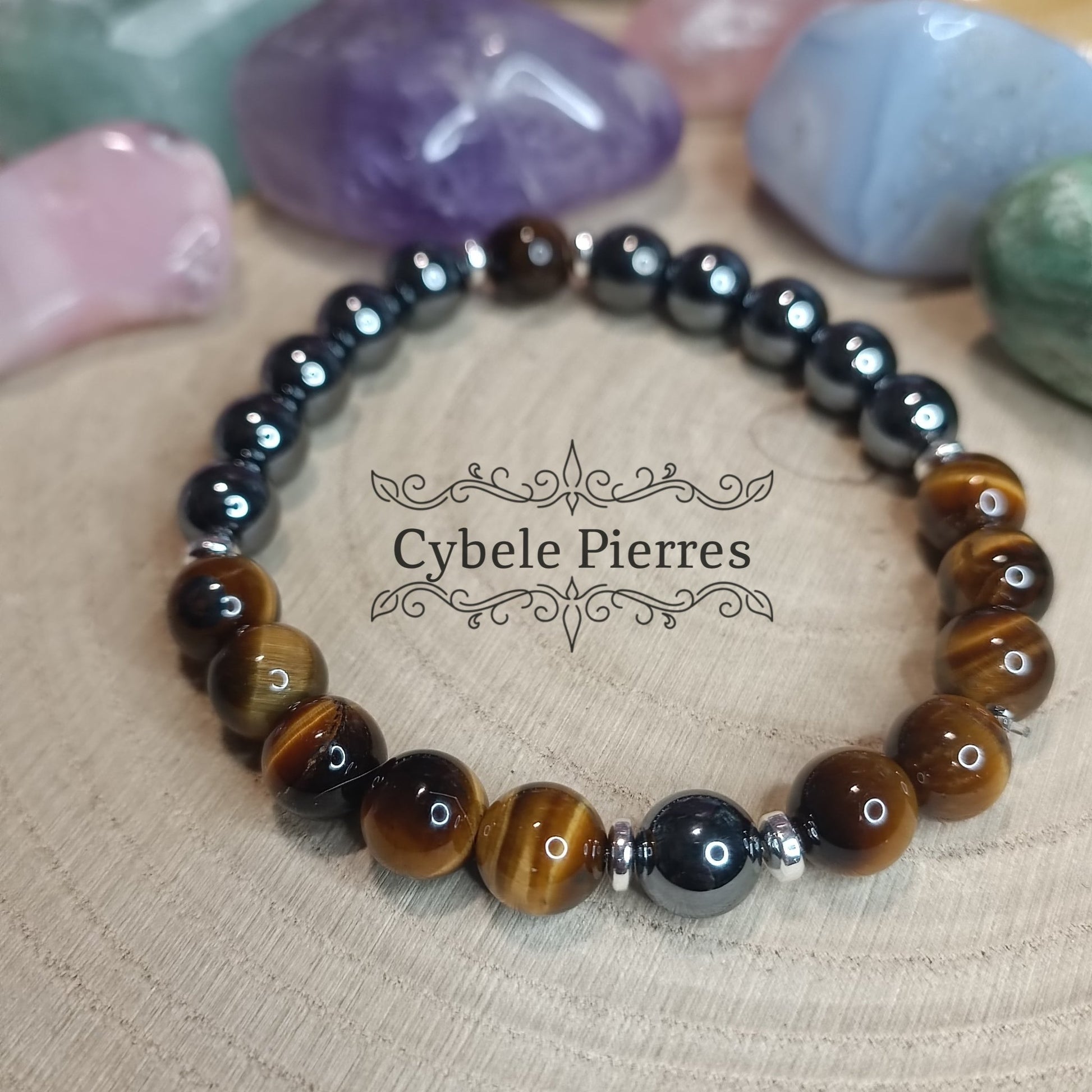 Bracelet Double Force - Oeil de tigre et Hématite (8mm) - 19cm - Cybele Pierres