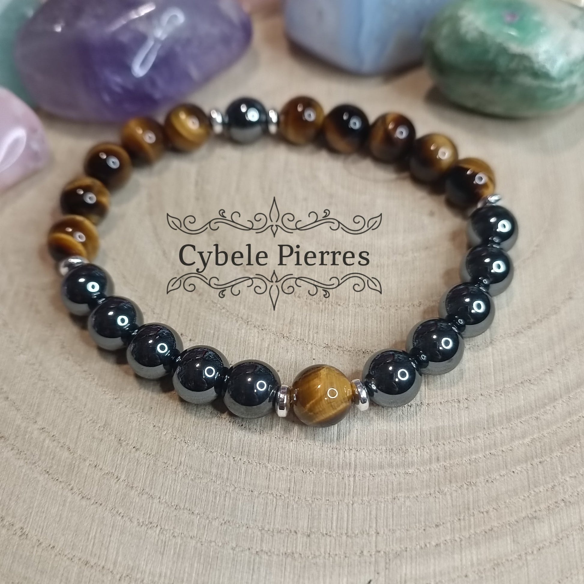 Bracelet Double Force - Oeil de tigre et Hématite (8mm) - 19cm - Cybele Pierres