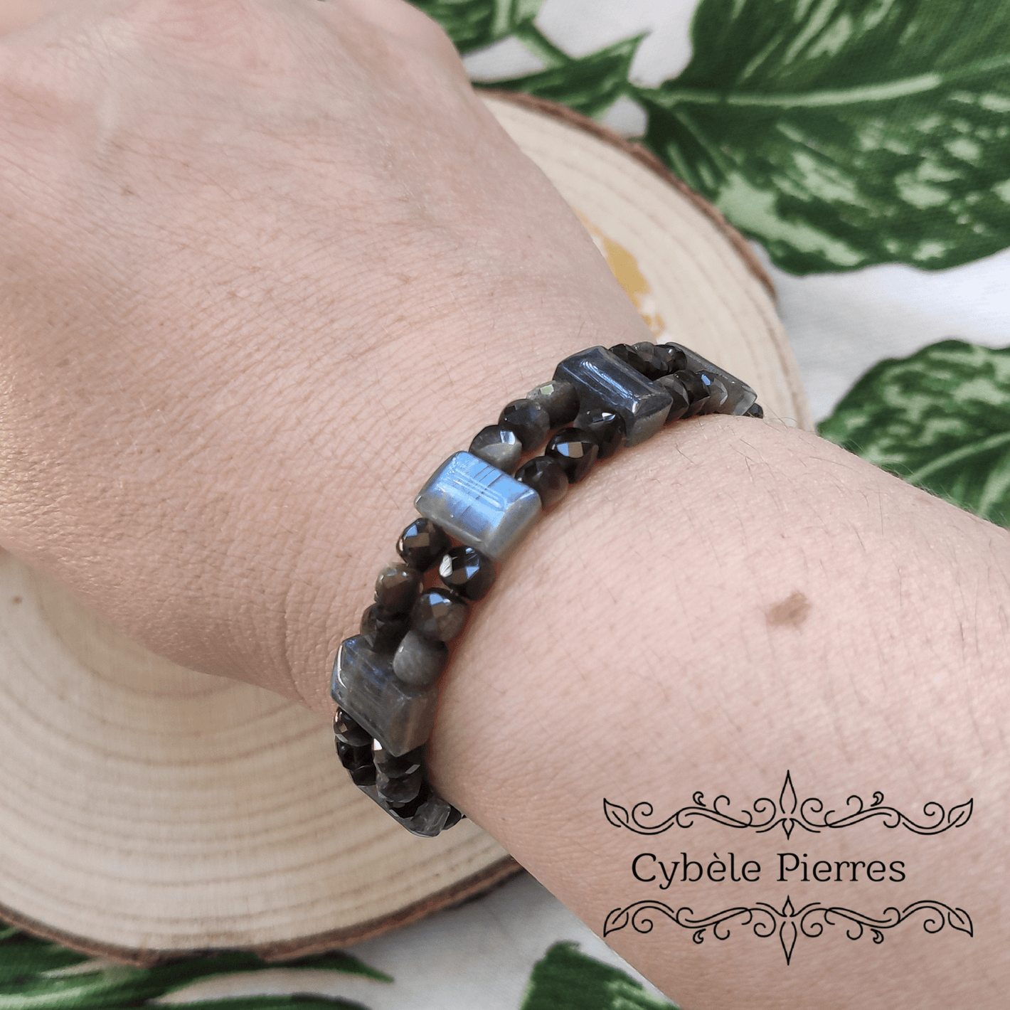 Bracelet Double Magnifique - Obsidienne argentée Facettée et Labradorite (4 et 6mm) - 18cm - Cybele Pierres