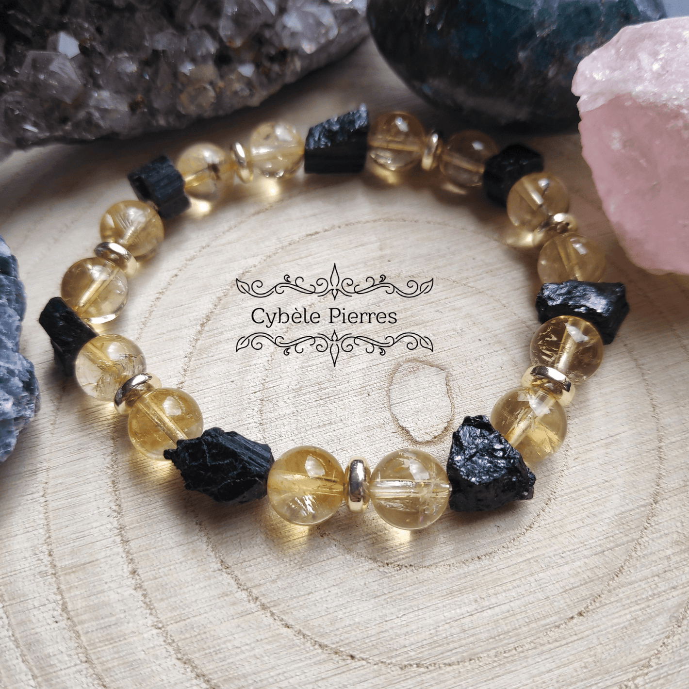 Bracelet Eclatant - Citrine et Tourmaline (8mm) - 17cm - Cybele Pierres