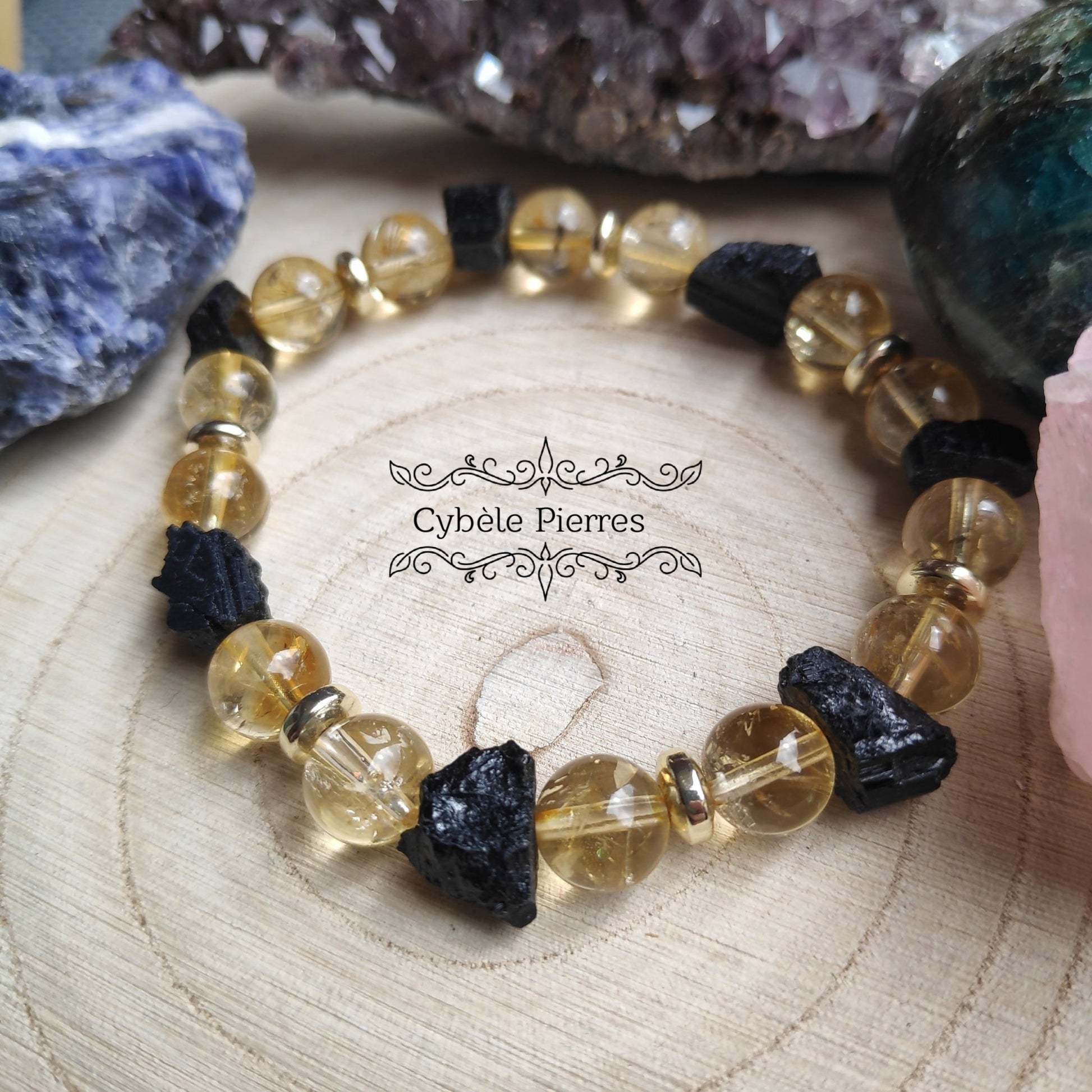 Bracelet Eclatant - Citrine et Tourmaline (8mm) - 17cm - Cybele Pierres