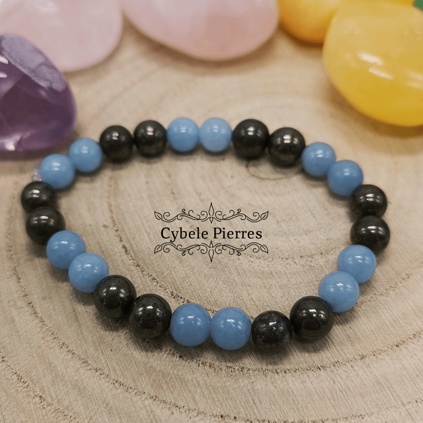 Bracelet enfant - Angélite et Pyrite (6mm) - 15cm - Cybele Pierres