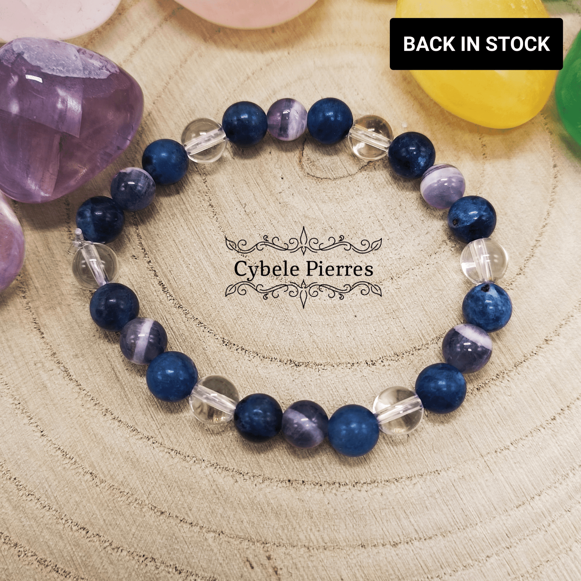 Bracelet Enfant - Sodalite, Cristal de roche et Améthyste (6mm) - 14cm - Cybele Pierres