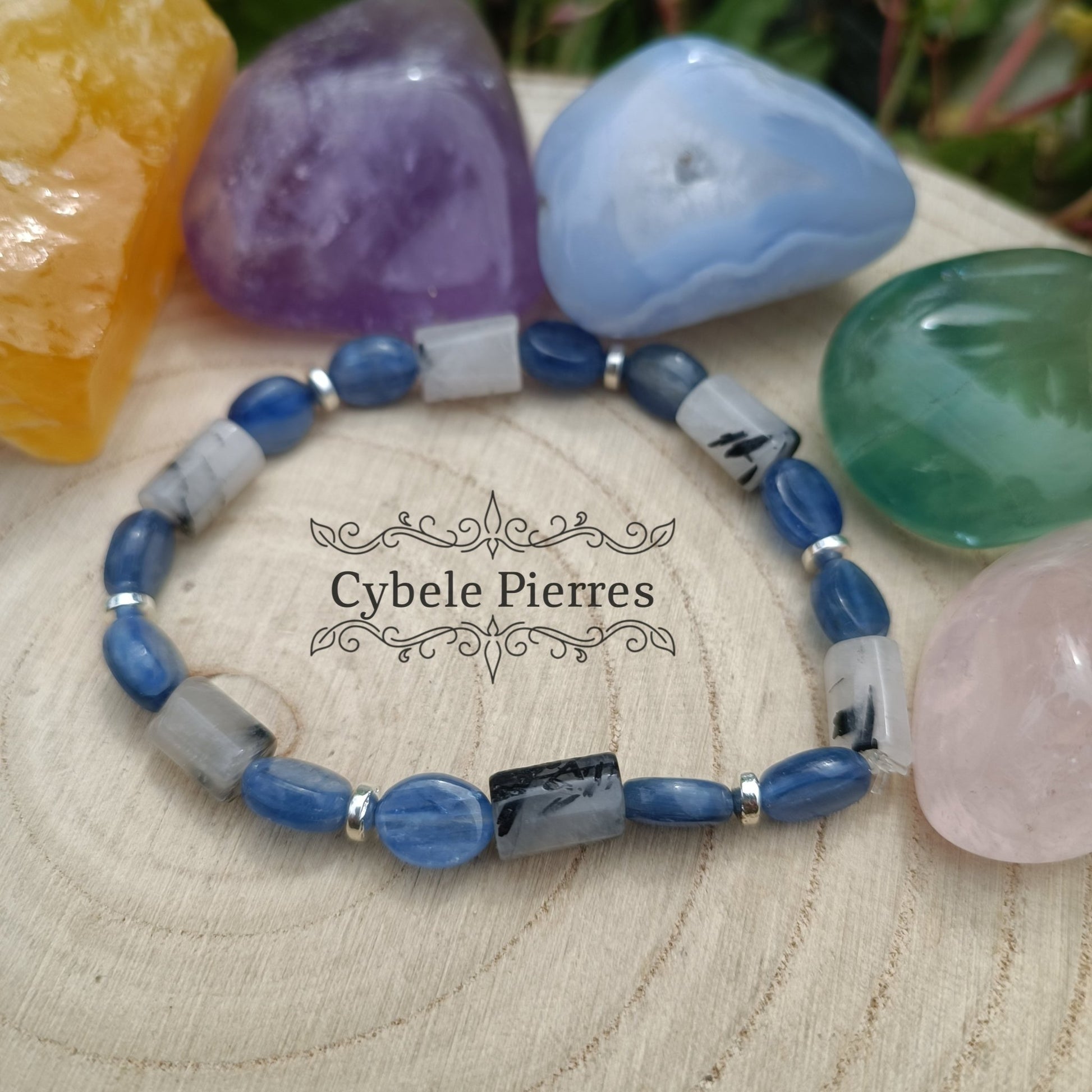 Bracelet "Faire le point" Cyanite et Quartz tourmaline (6mm) - 19cm - Cybele Pierres