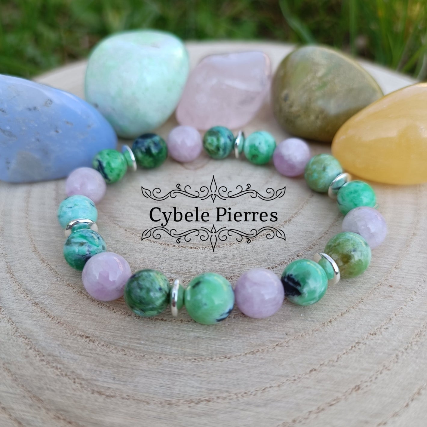 Bracelet Harmonie - Variscite et Kunzite (8mm) - 16cm - Cybele Pierres