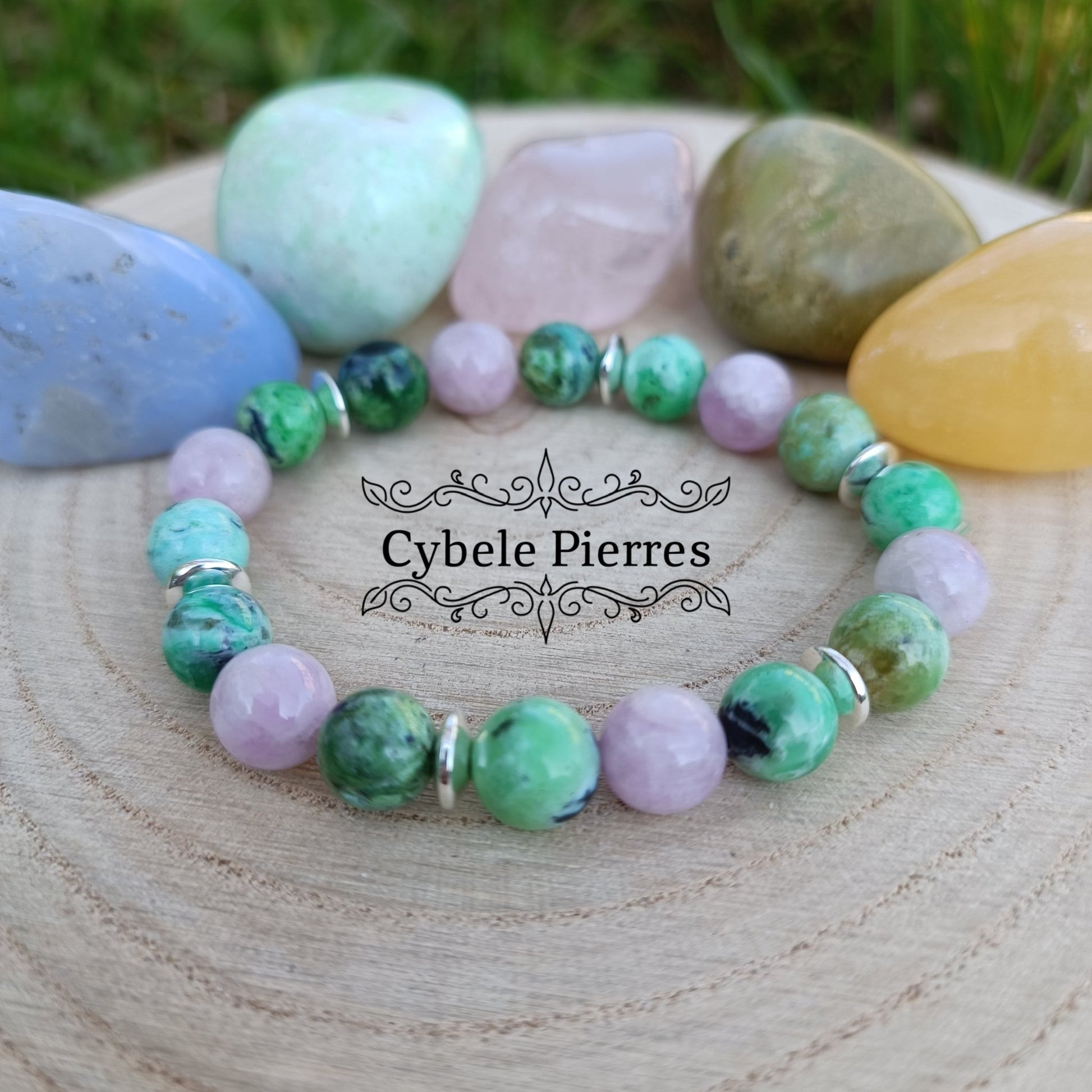 Bracelet Harmonie - Variscite et Kunzite (8mm) - 16cm - Cybele Pierres