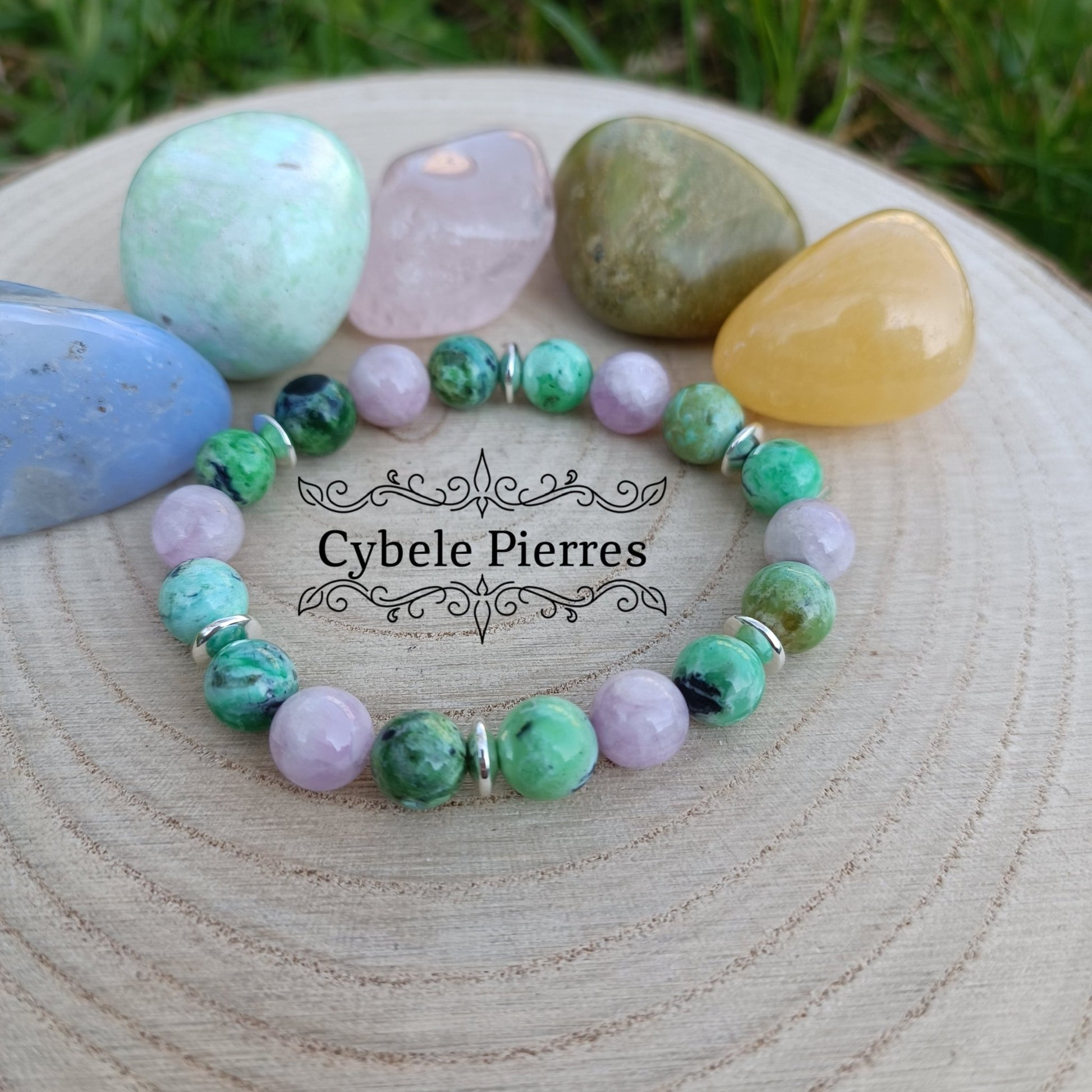 Bracelet Harmonie - Variscite et Kunzite (8mm) - 16cm - Cybele Pierres