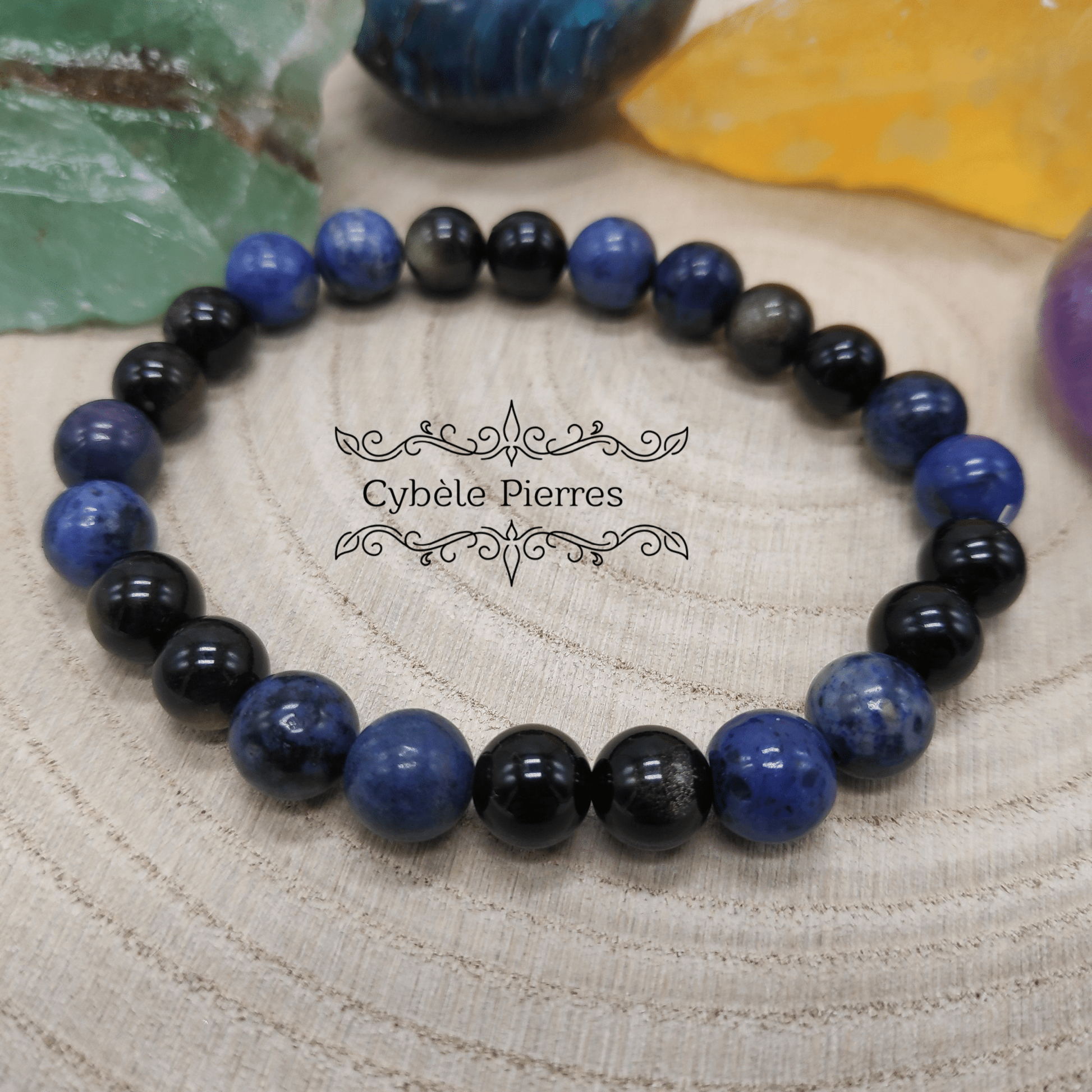 Bracelet Homme Aruru - Obsidienne dorée et Dumortièrite (8mm) - 19cm - Cybele Pierres