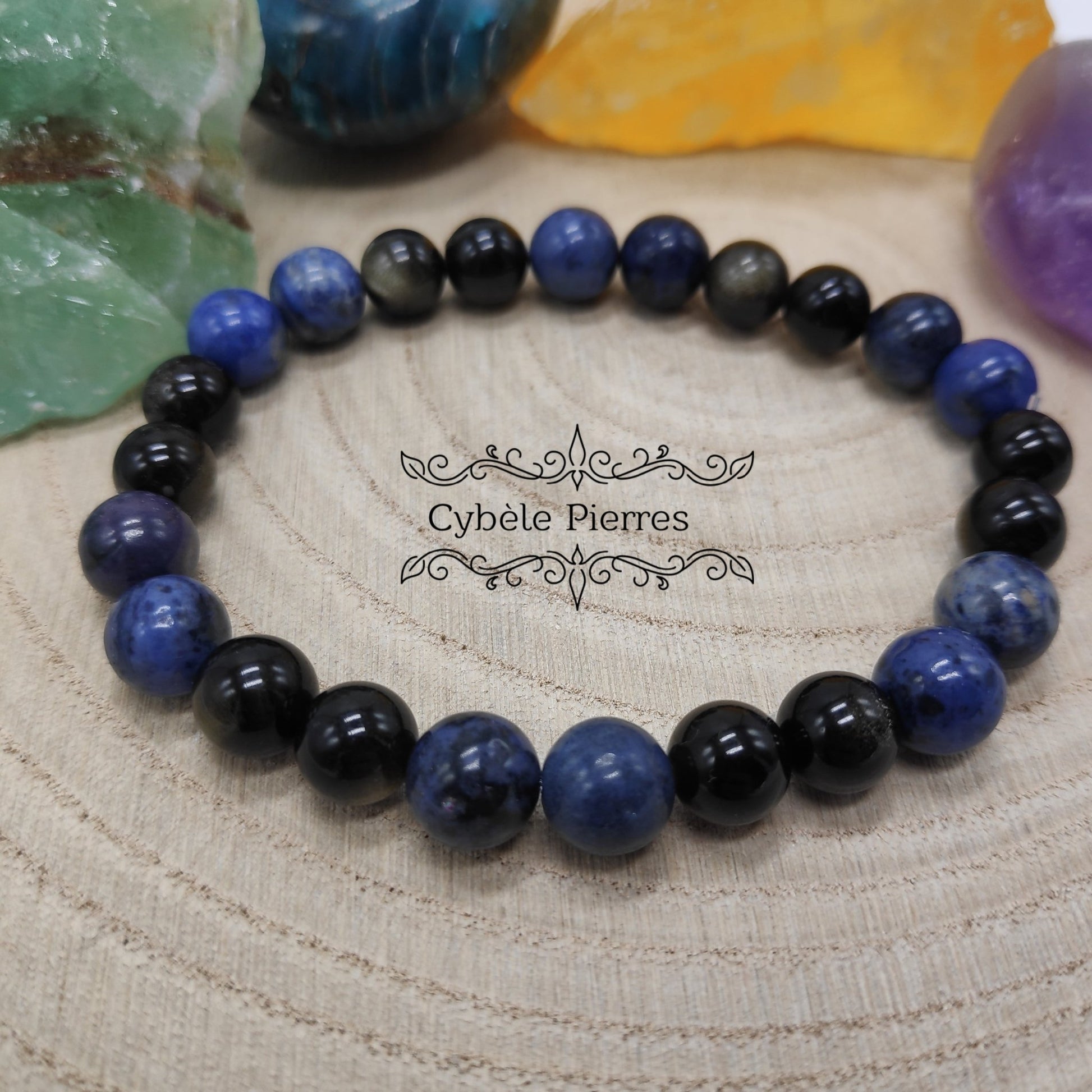 Bracelet Homme Aruru - Obsidienne dorée et Dumortièrite (8mm) - 19cm - Cybele Pierres