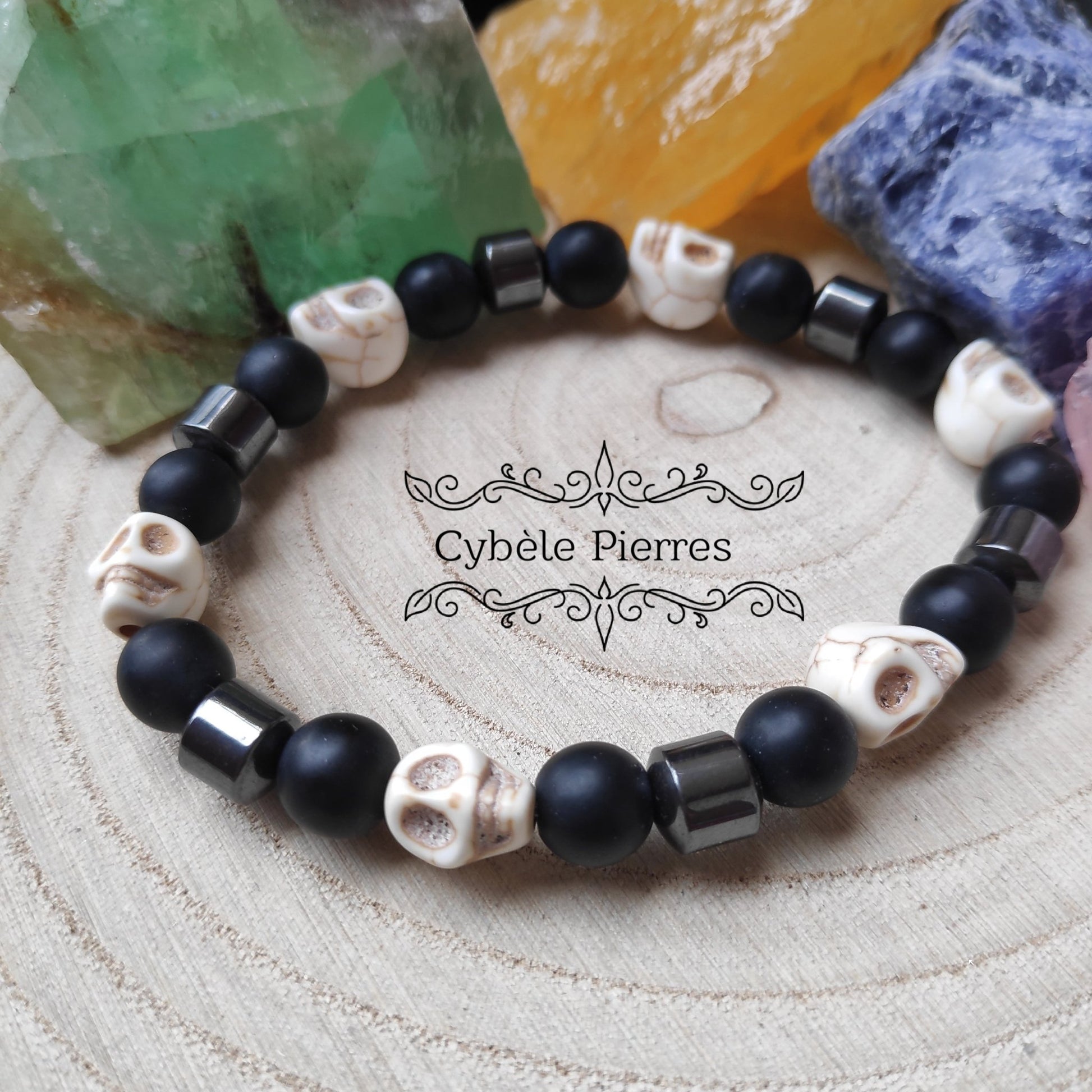 Bracelet Homme "Asebet" - Howlite et Onyx mat (19cm) - Cybele Pierres