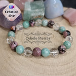 Bracelet Lagon Passion - Amazonite, Cristal de Roche et Rhodonite (8mm) - 17cm - Cybele Pierres
